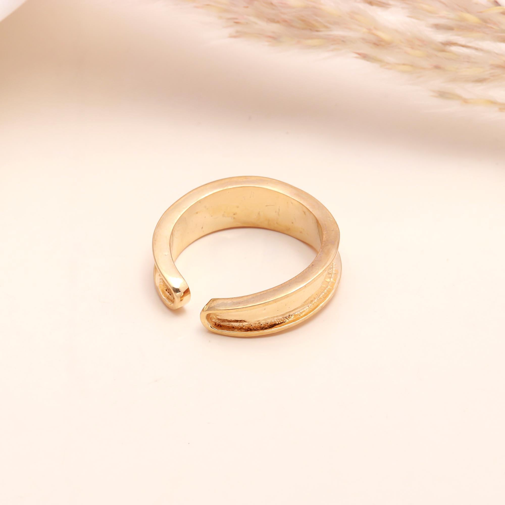 The Golden Channel: Minimalist Grooved Open Ring