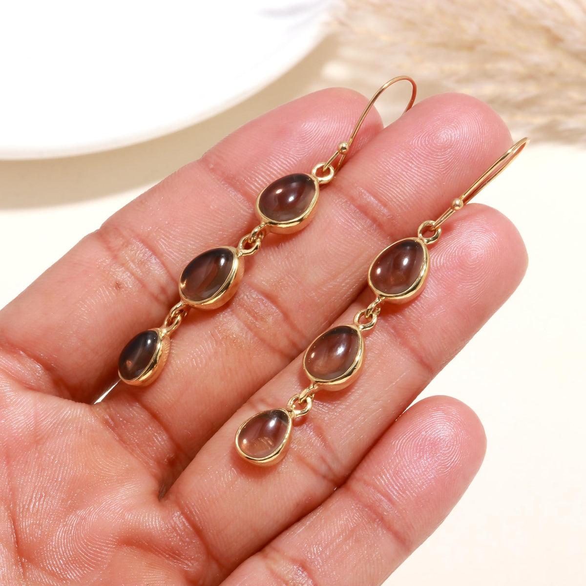 The Smoky Tier: Linear Quartz Drop Earrings