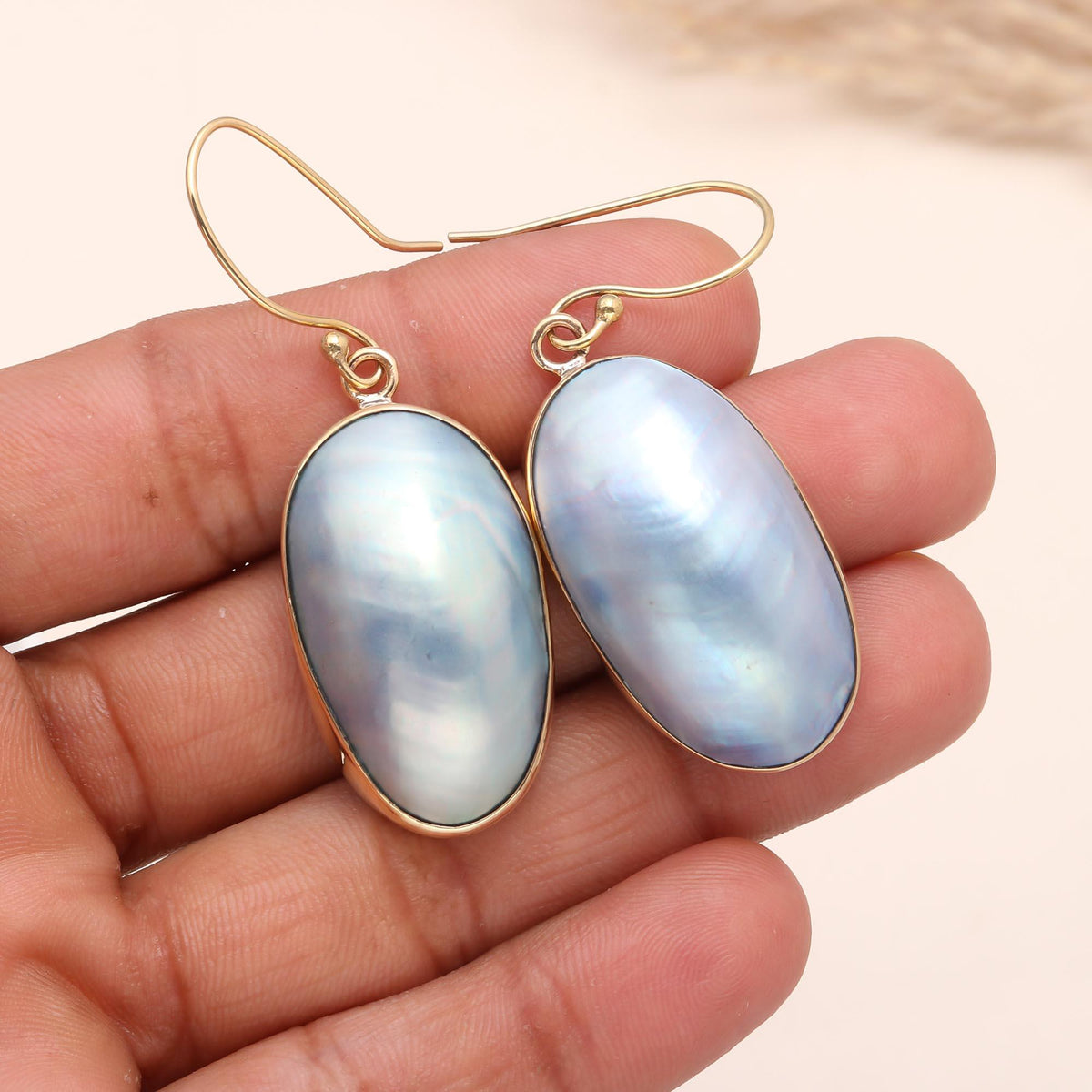 The Lunar Oval: Blue Mother of Pearl Earrings