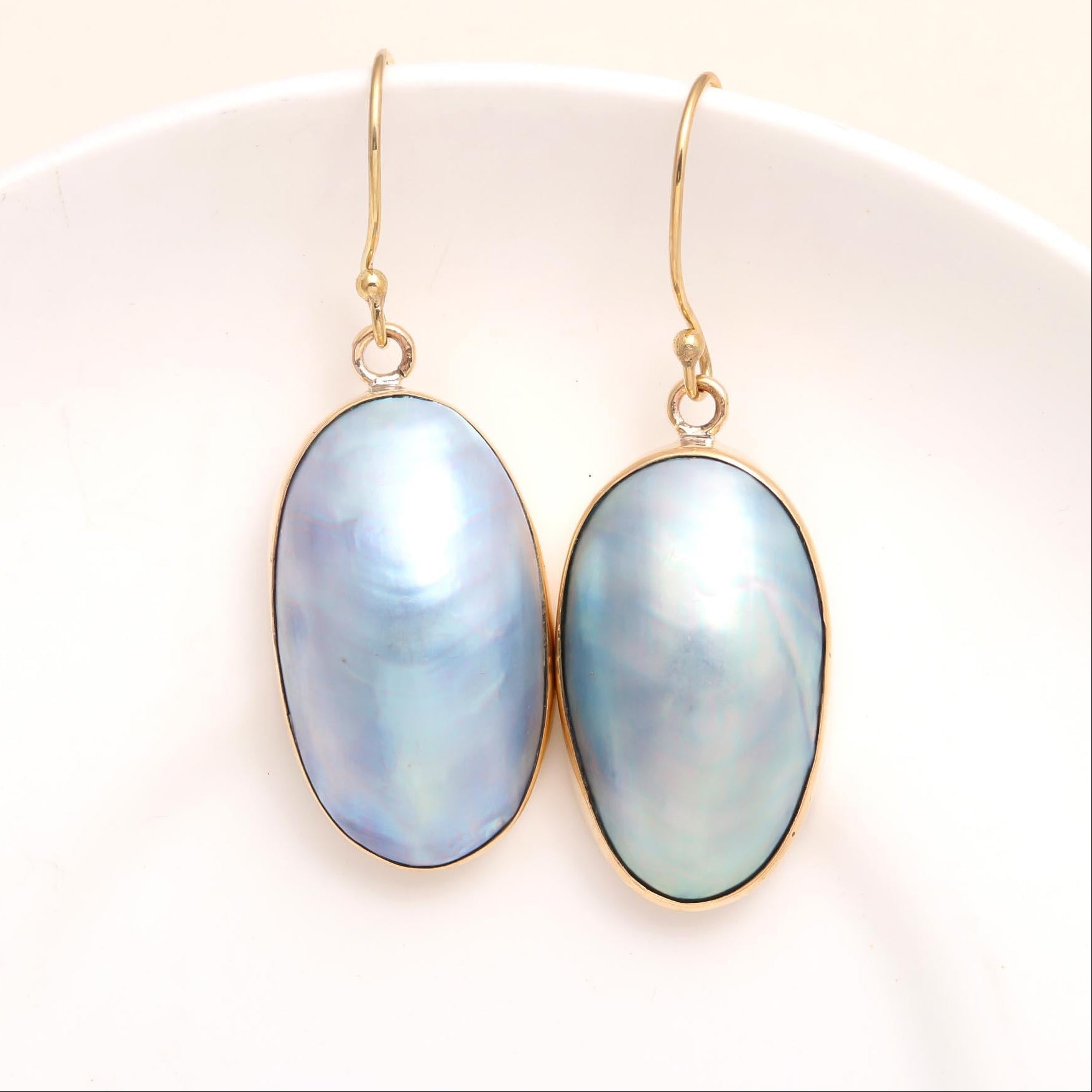 The Lunar Oval: Blue Mother of Pearl Earrings