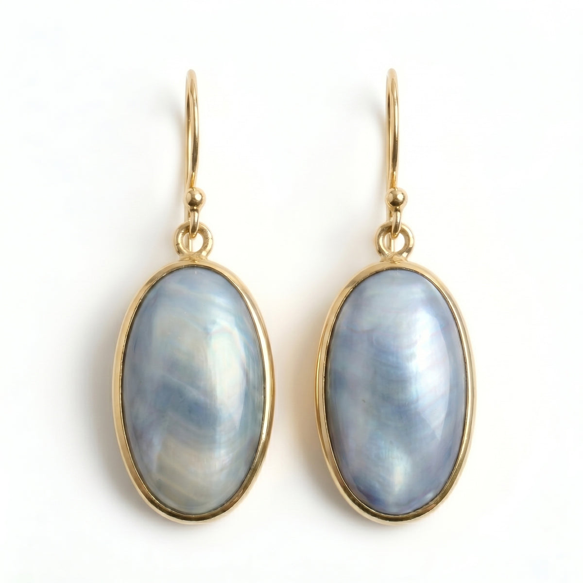 The Lunar Oval: Blue Mother of Pearl Earrings