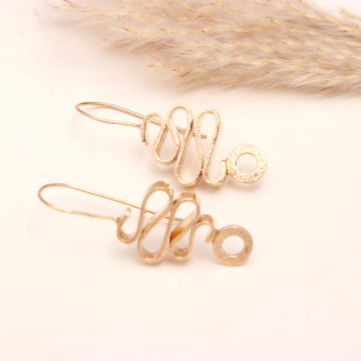 The Abstract Squiggle: Hammered Gold Art Earrings