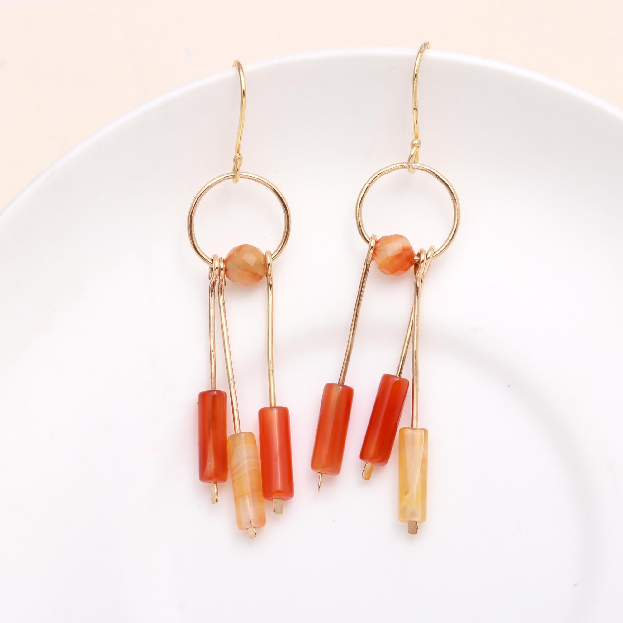 The Carnelian Linear: Tube Bead Drop Earrings