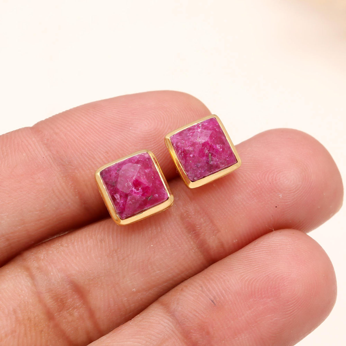 The Raw Ruby: Geometric Square Studs