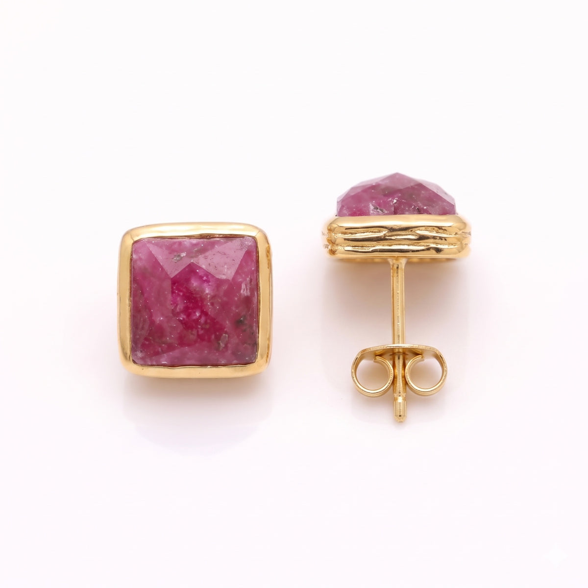 The Crimson Square: Faceted Ruby Bezel Stud Earrings, view 3 of 5