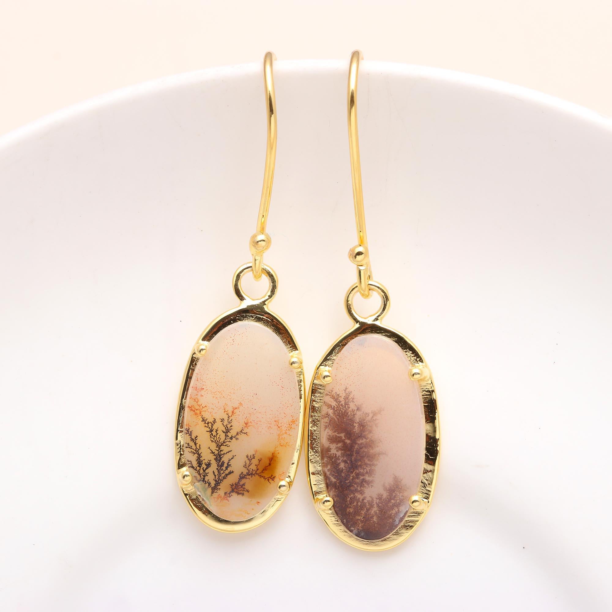 The Winter Landscape: Dendritic Agate Oval Earrings