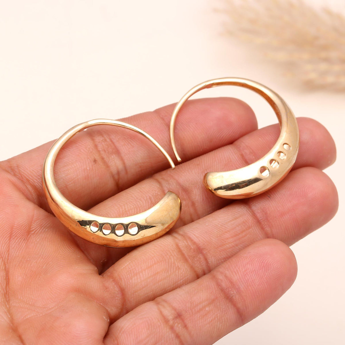 The Golden Crescent: Cutout Tapered Hoop Earrings