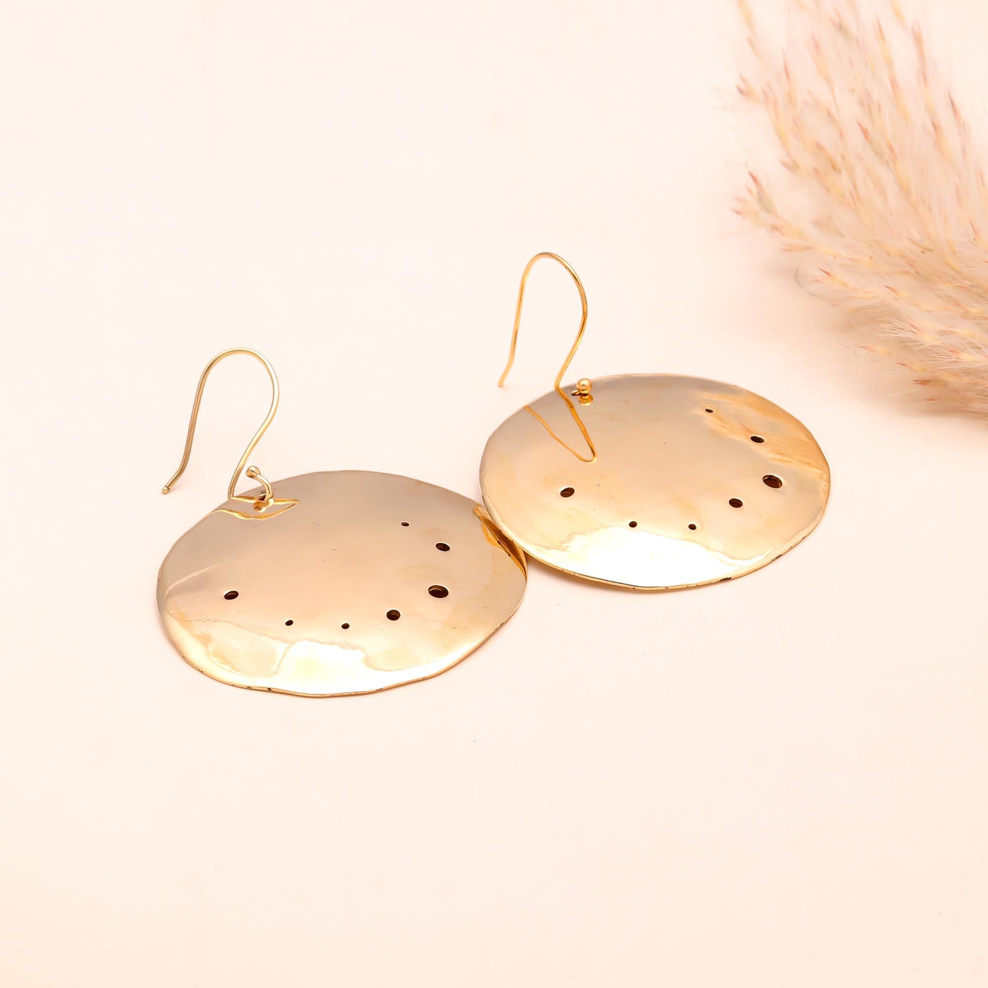 The Golden Eclipse: Organic Gold Disc Statement Earrings