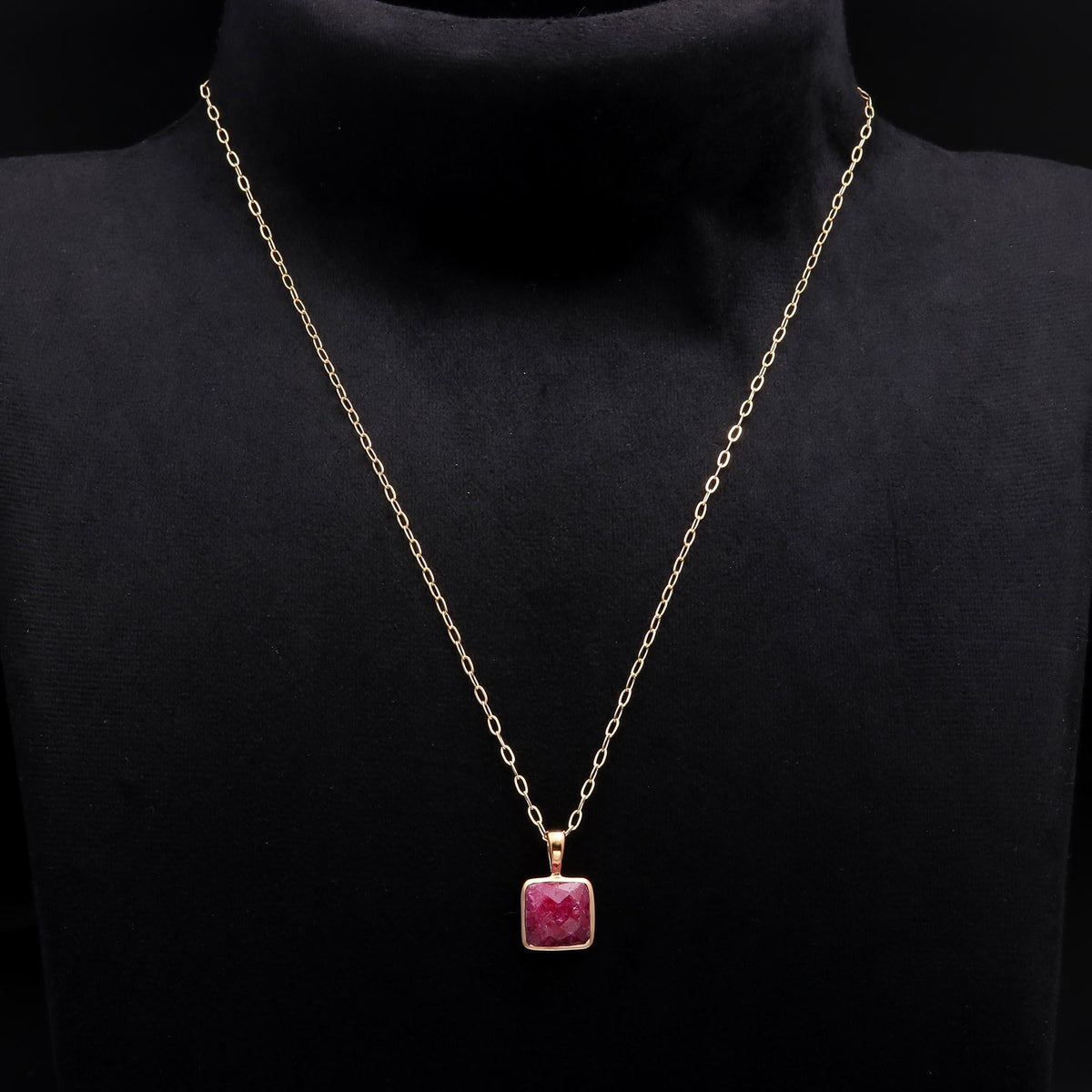 The Rosy Cushion: Pink Ruby Solitaire Necklace