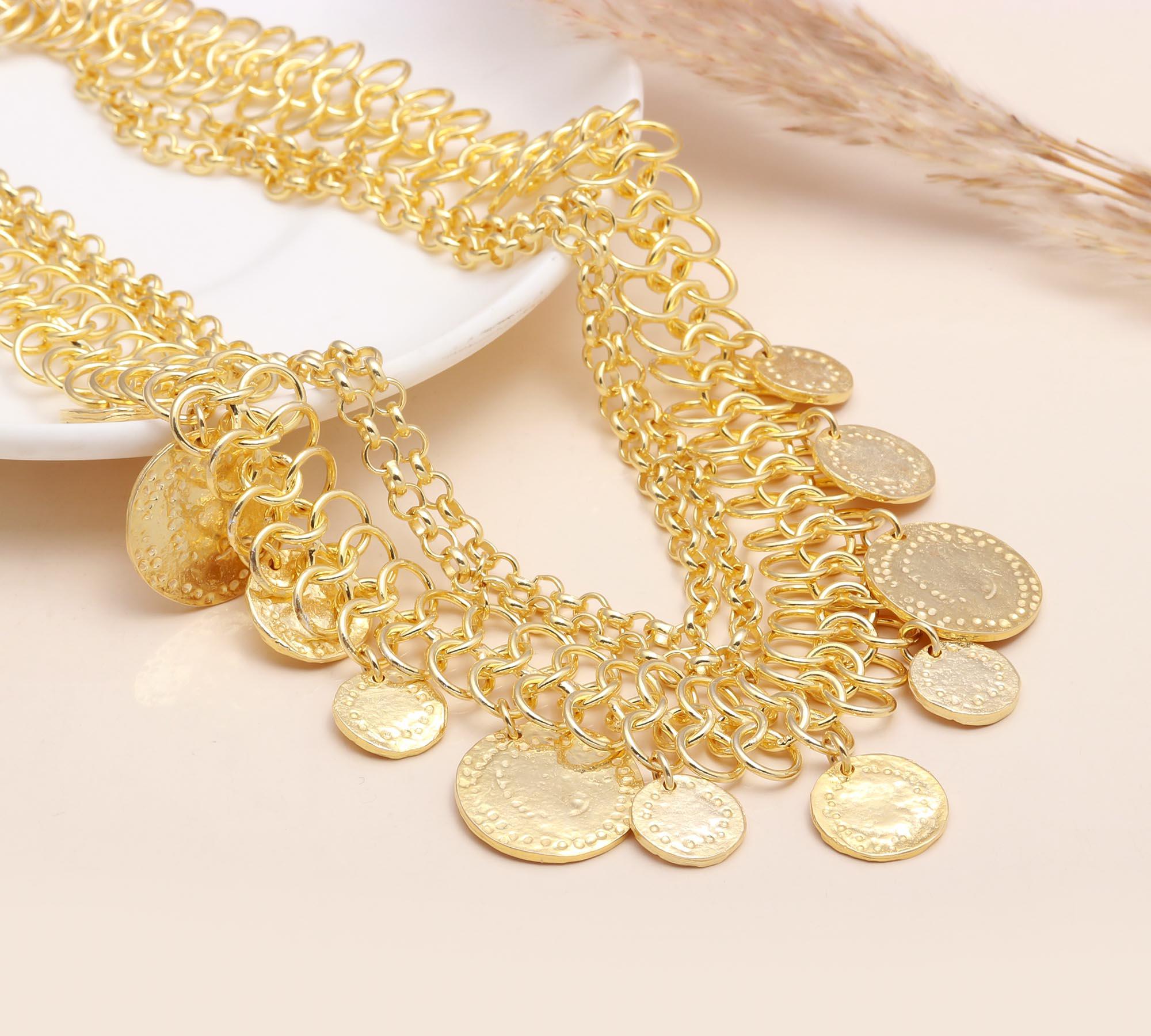 The Golden Treasury: Layered Coin Charm Bib Necklace