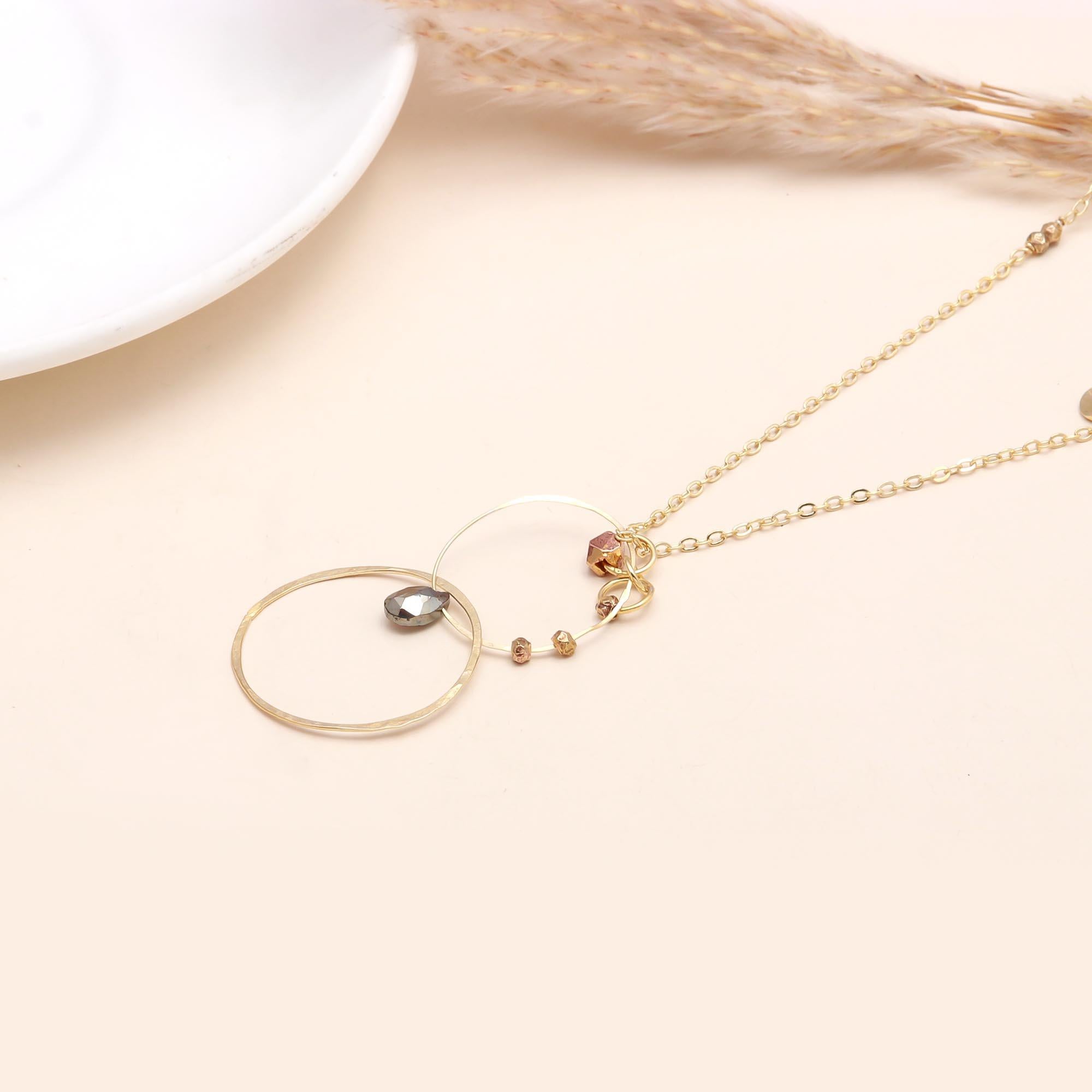 The Cosmic Orbit: Hammered Circle & Gemstone Necklace