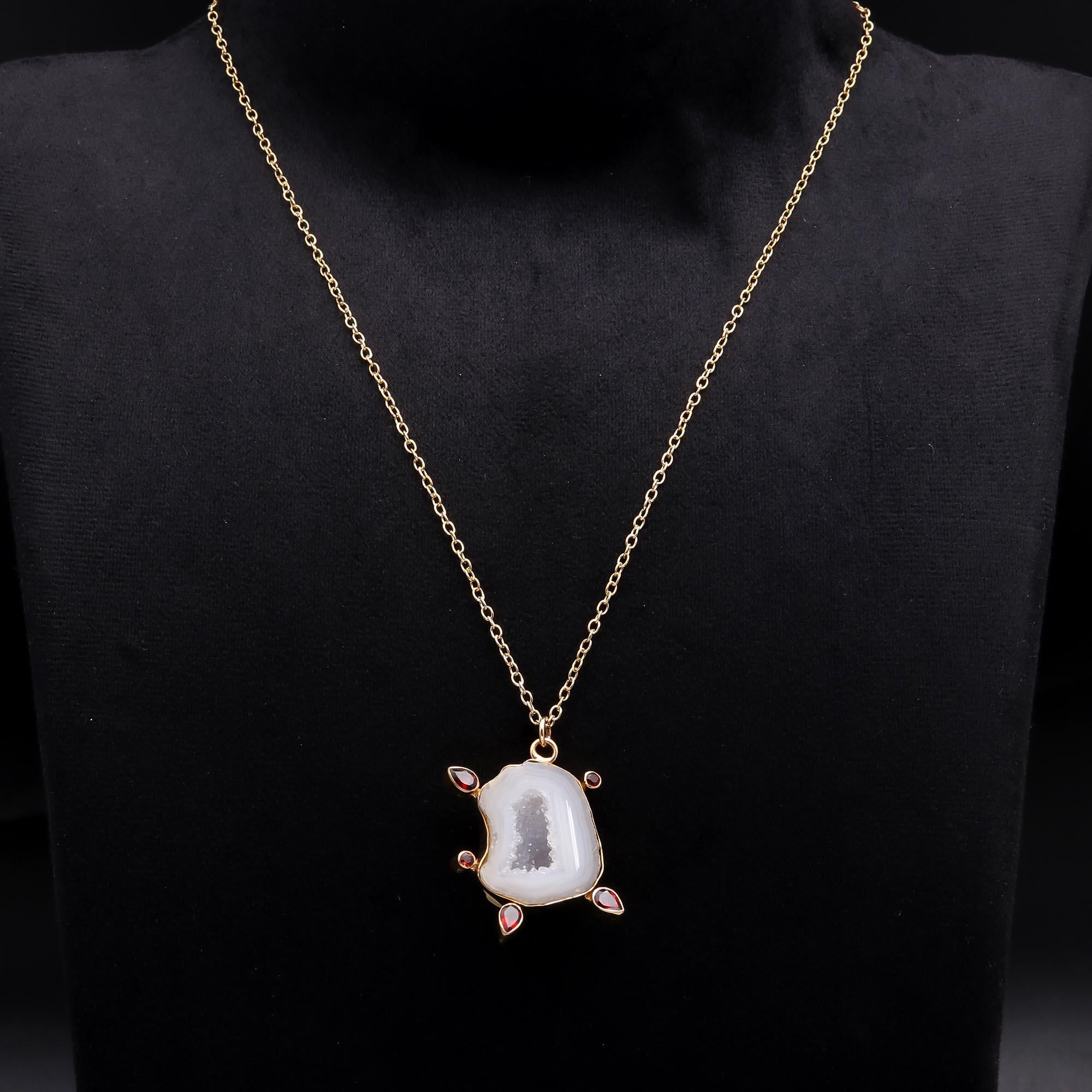The Crystal Guardian: Agate Slice & Garnet Necklace