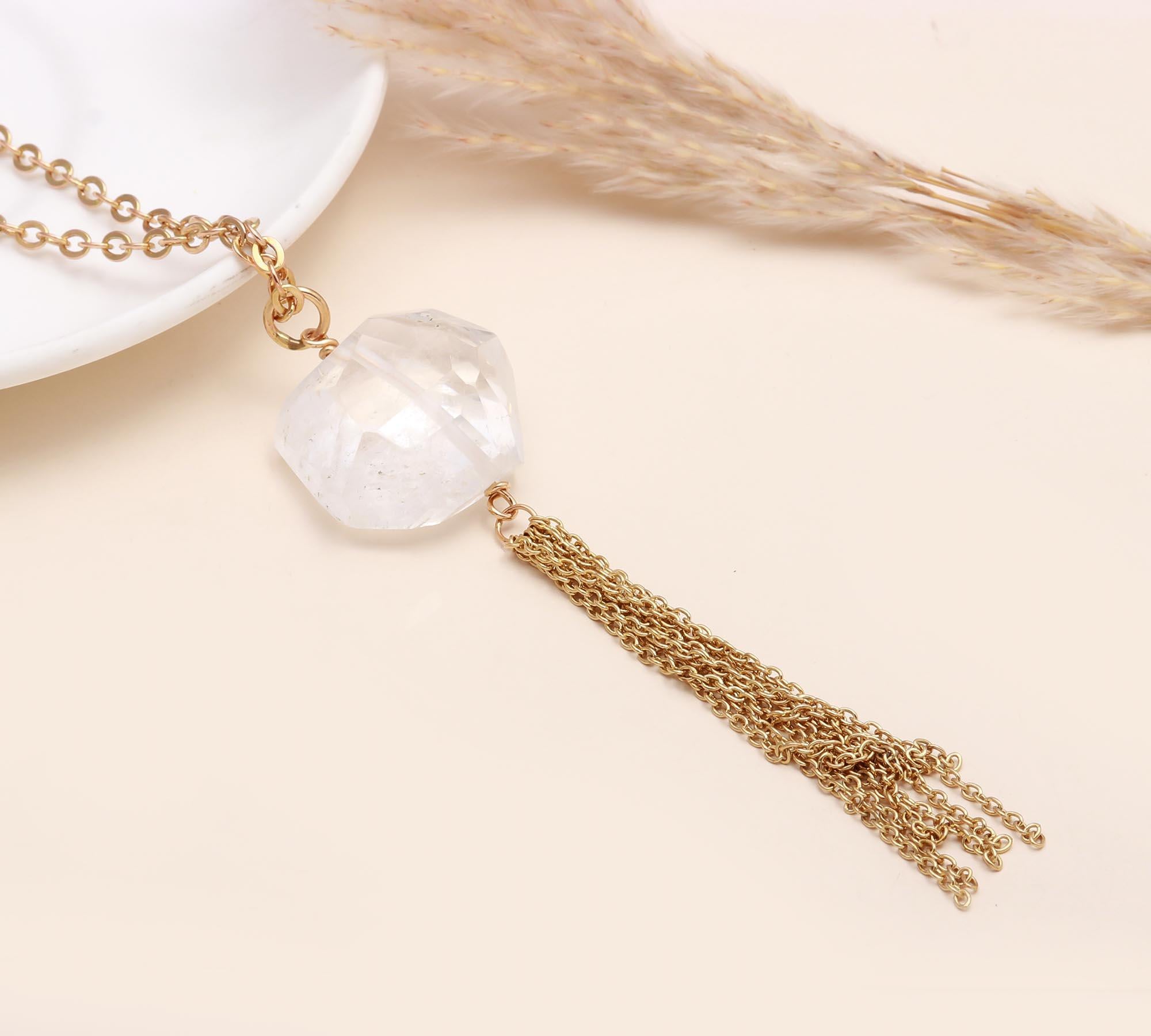 The Ice & Gold: Raw Quartz Tassel Necklace