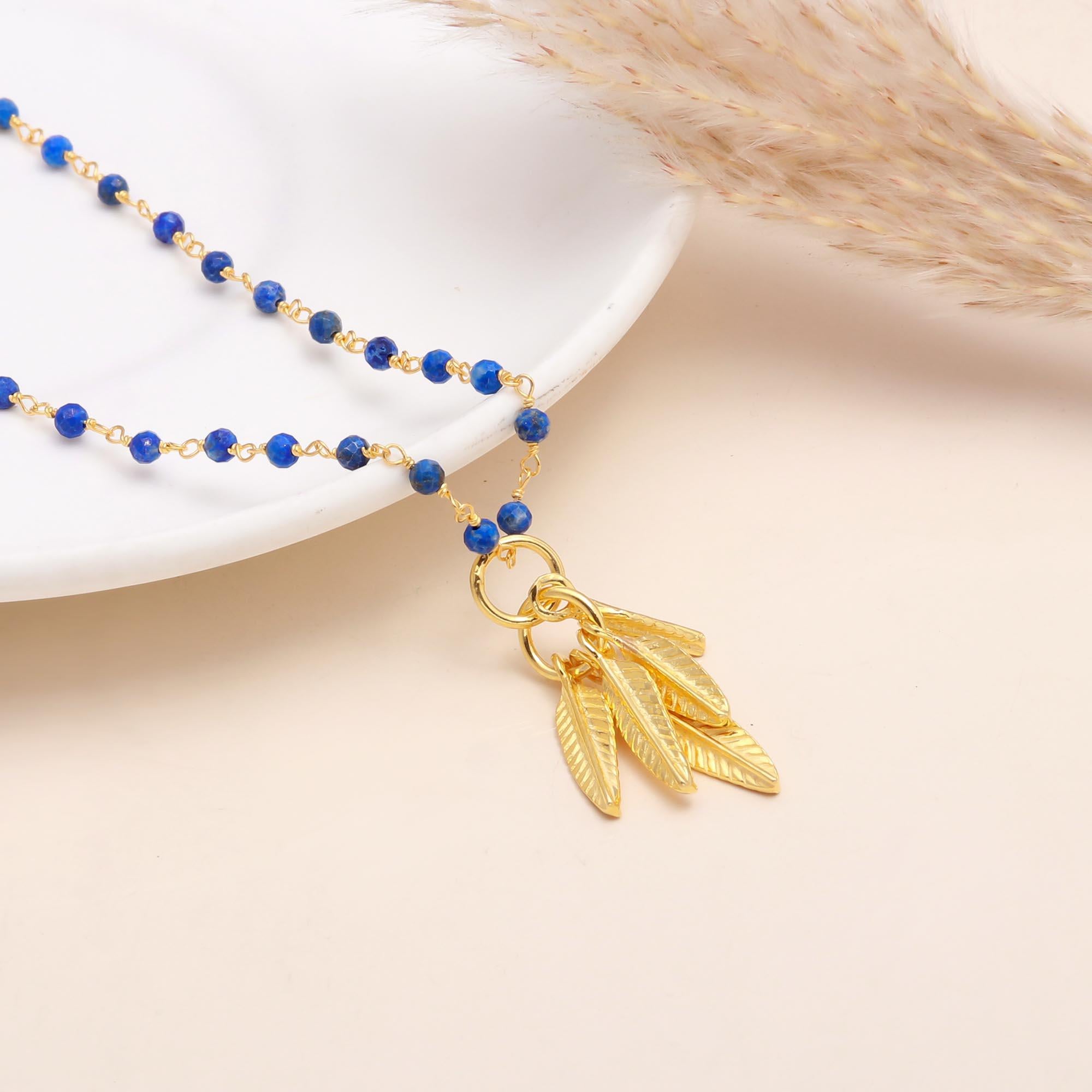 The Royal Flight: Lapis Lazuli & Gold Feather Necklace