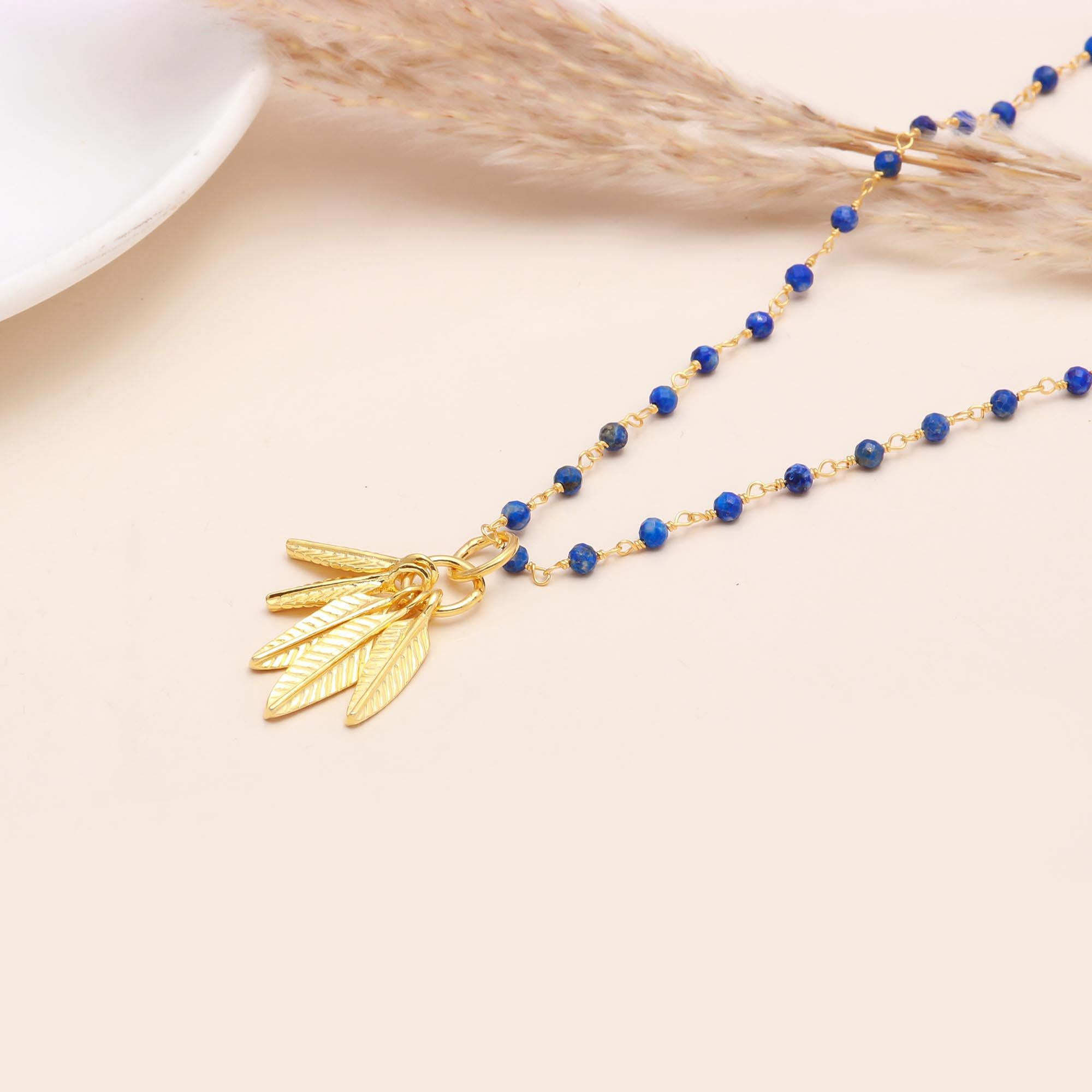 The Royal Flight: Lapis Lazuli & Gold Feather Necklace