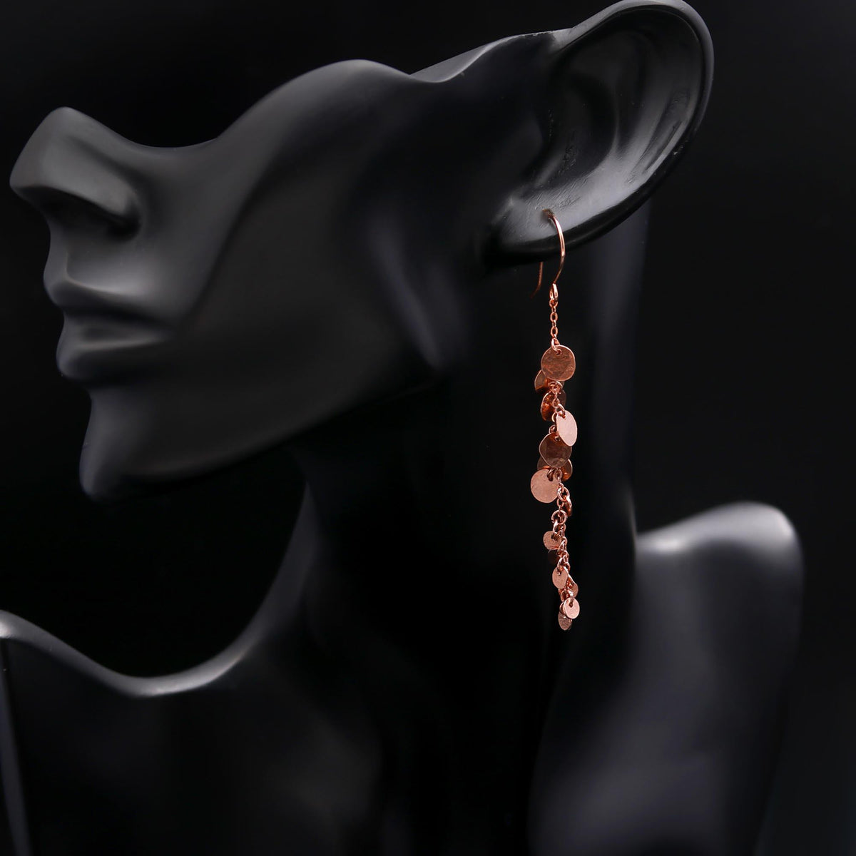 The Rose Cascade: Hammered Disc Fringe Drop Earrings