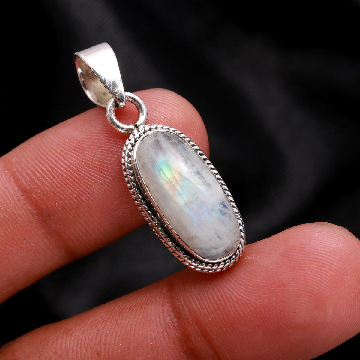 The Moonstone Horizon: Twisted Rope Silver Pendant