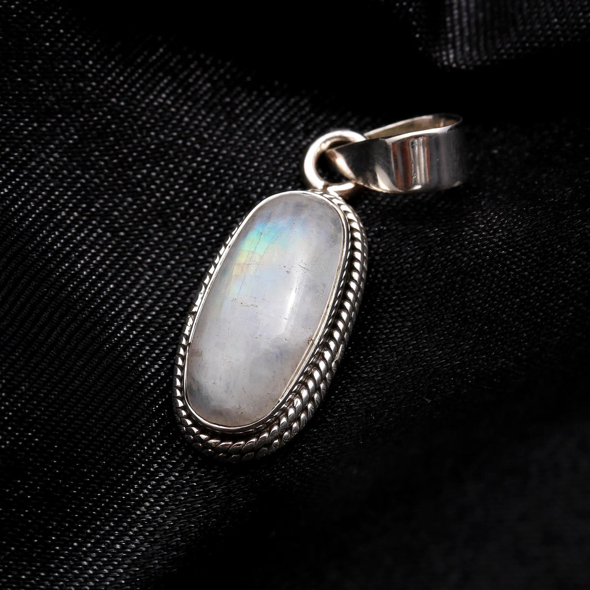 The Moonstone Horizon: Twisted Rope Silver Pendant