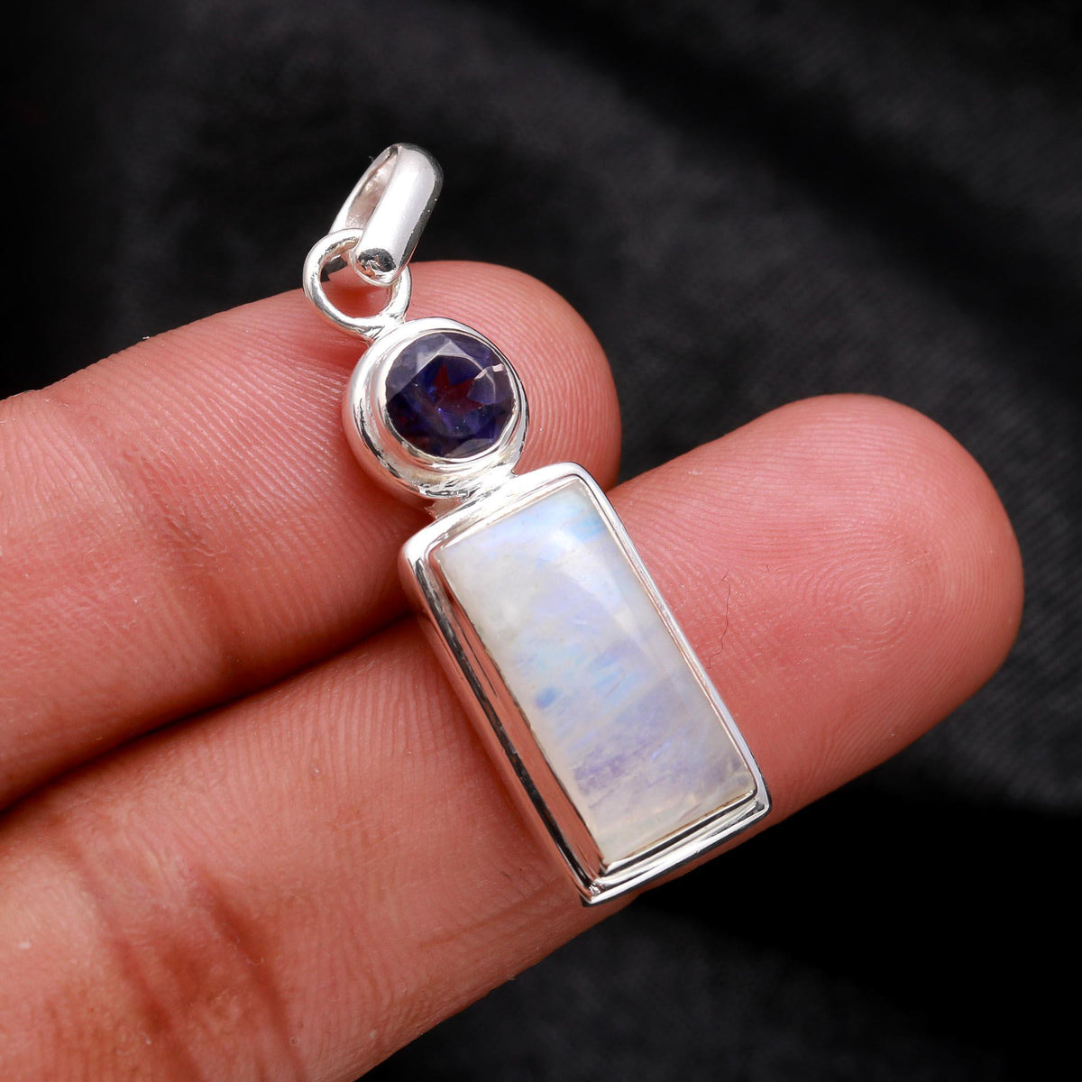 The Iolite Tablet: Moonstone Silver Drop Charm