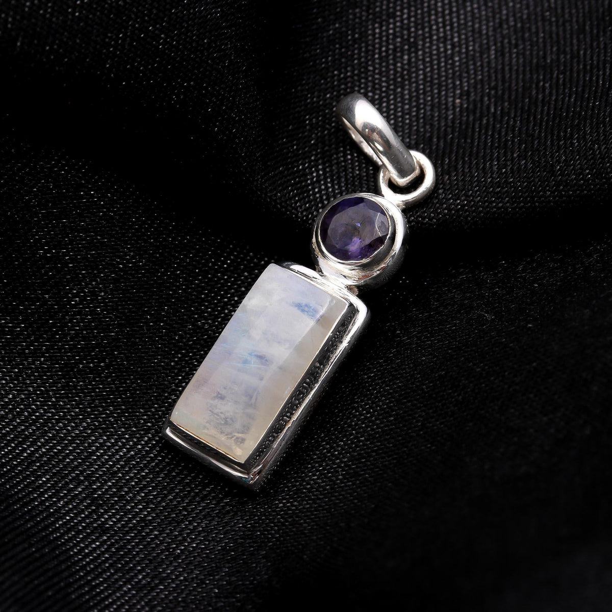 The Iolite Tablet: Moonstone Silver Drop Charm