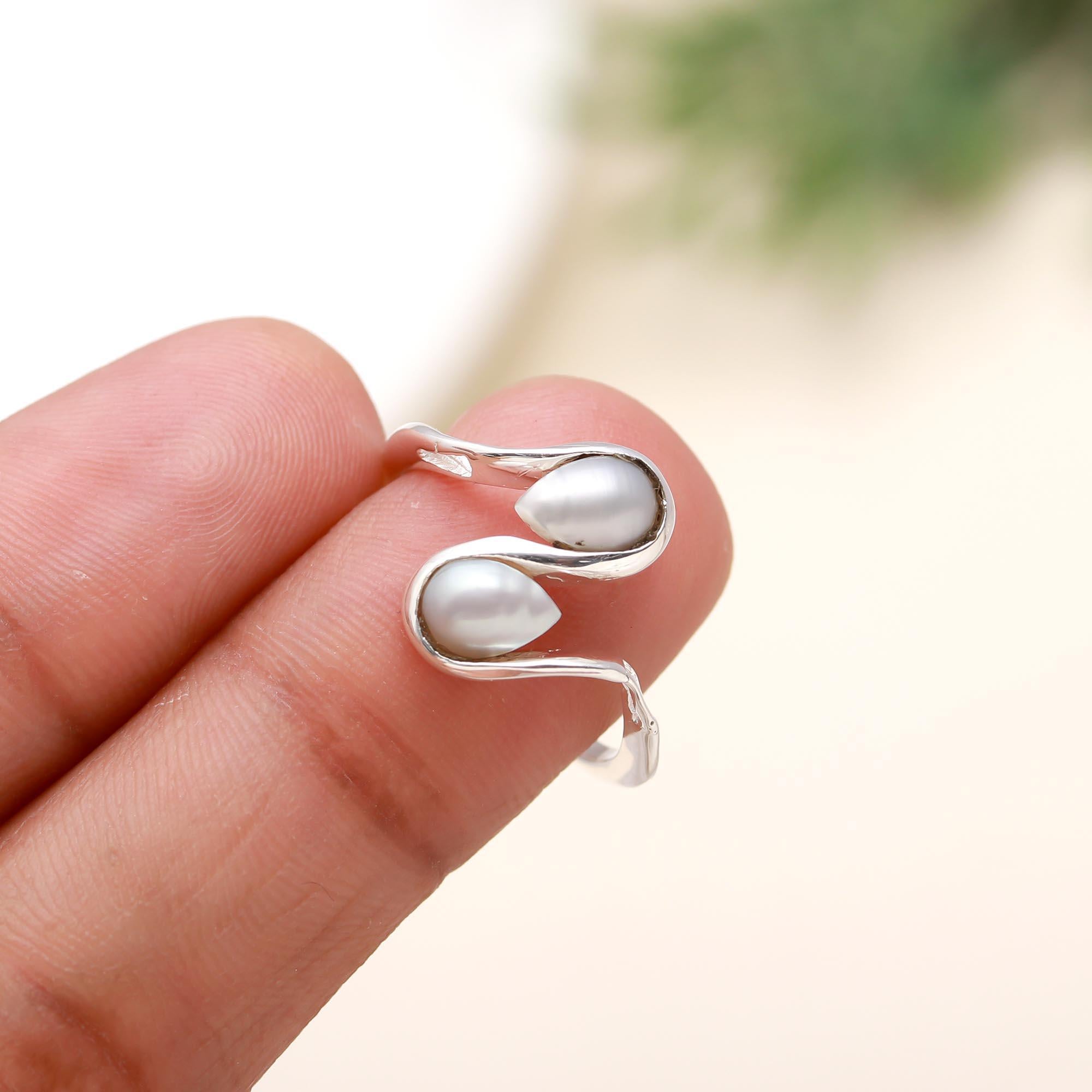 The Twin Lustre: Pearl & Silver Bypass Ring