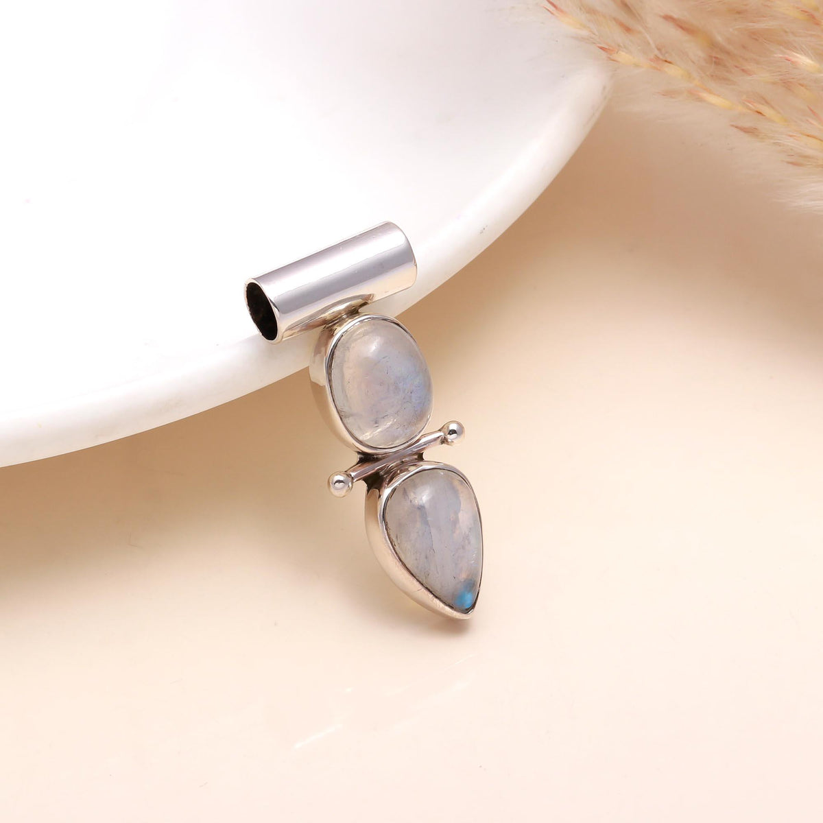 The Moonstone Duo: Double Stone Articulated Pendant