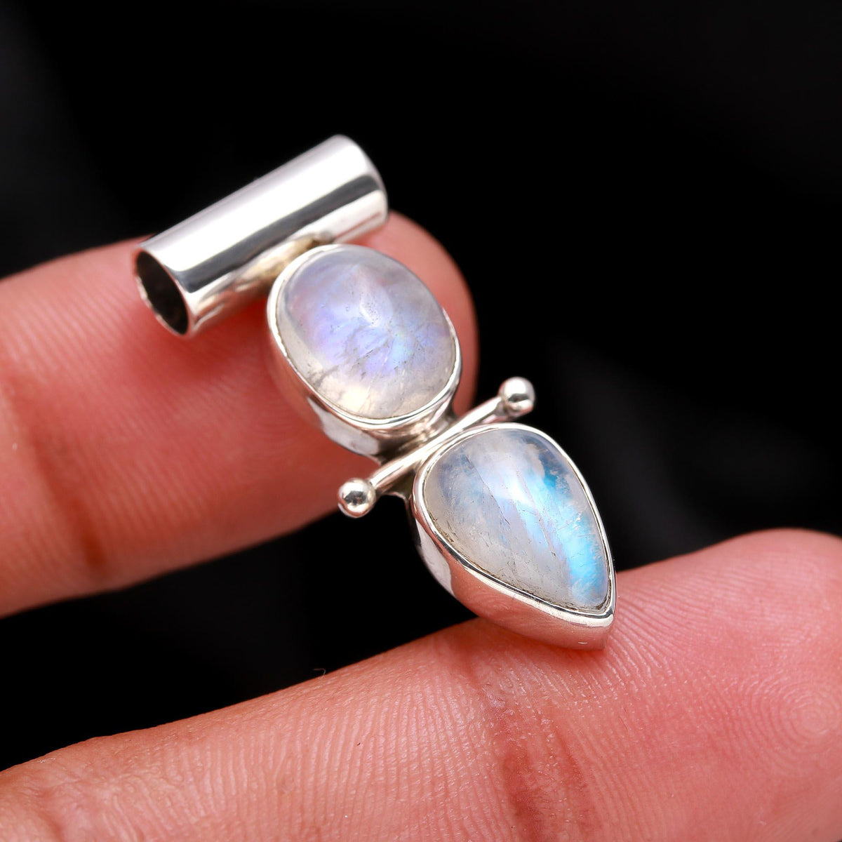 The Moonstone Duo: Double Stone Articulated Pendant