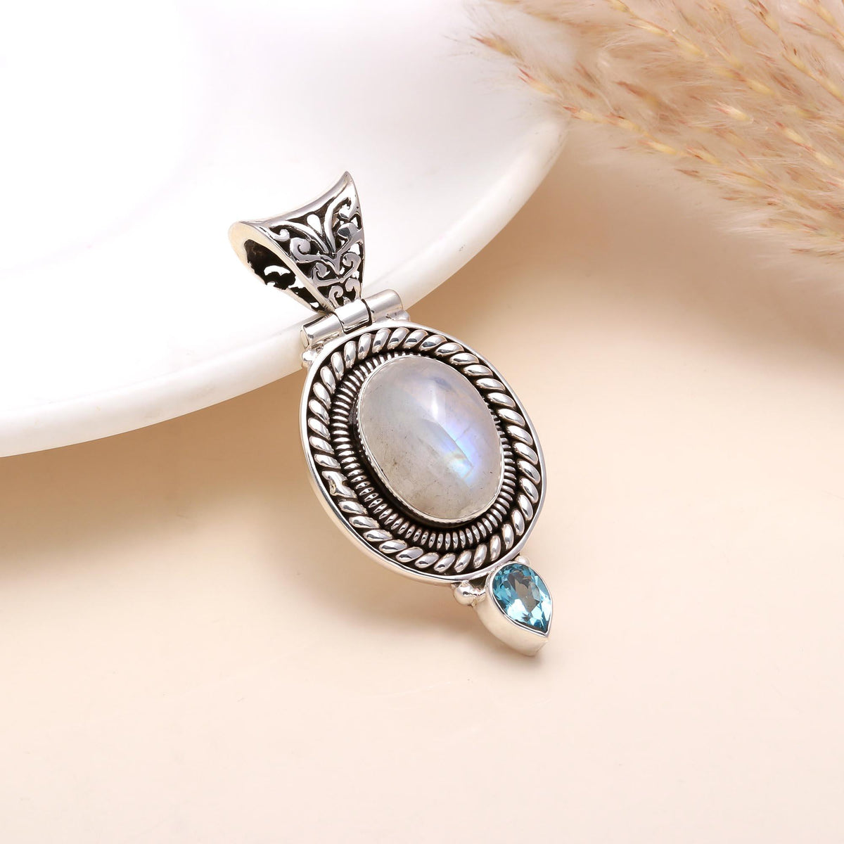 The Moonstone Anchor: Silver Moonstone Ornate Pendant