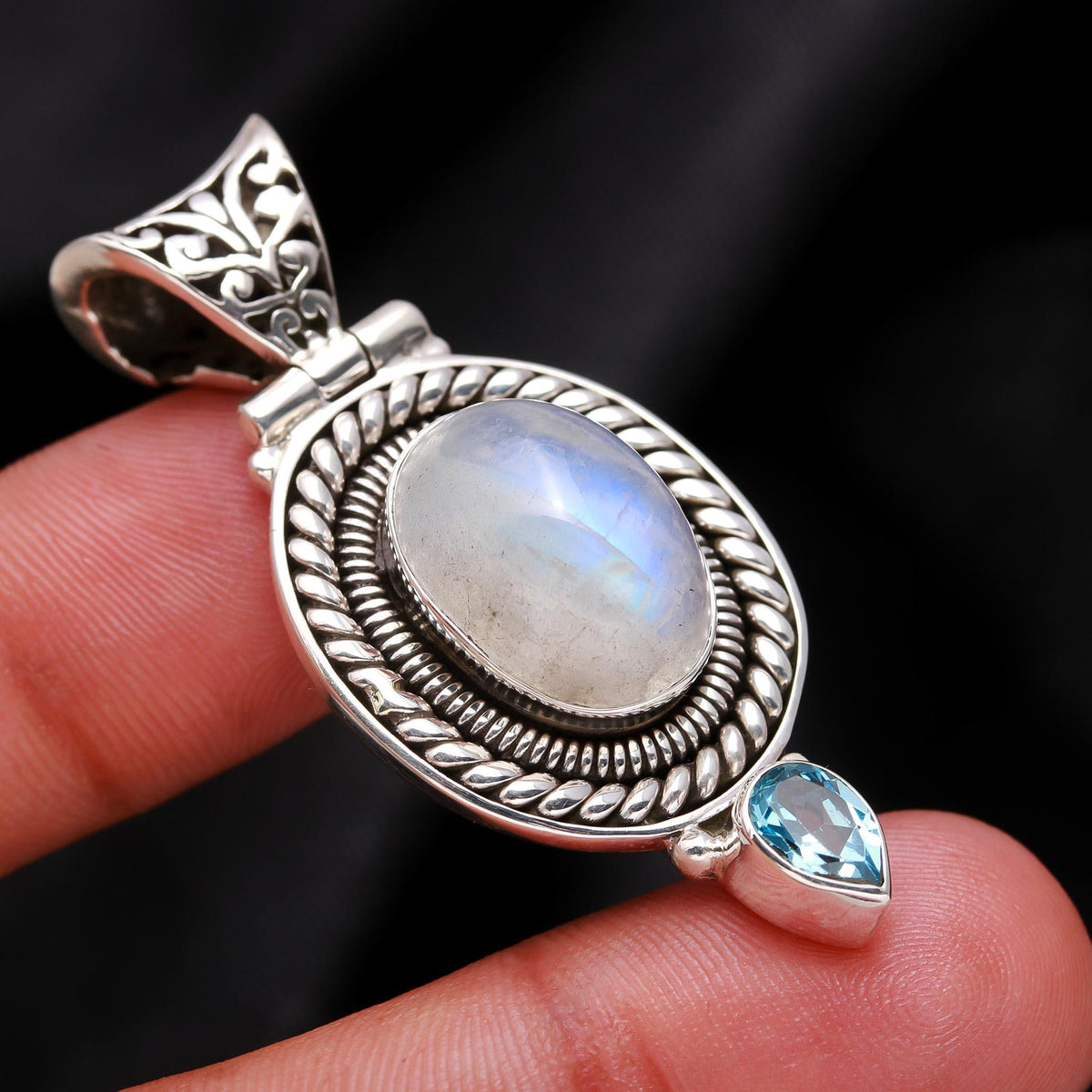 The Moonstone Anchor: Silver Moonstone Ornate Pendant