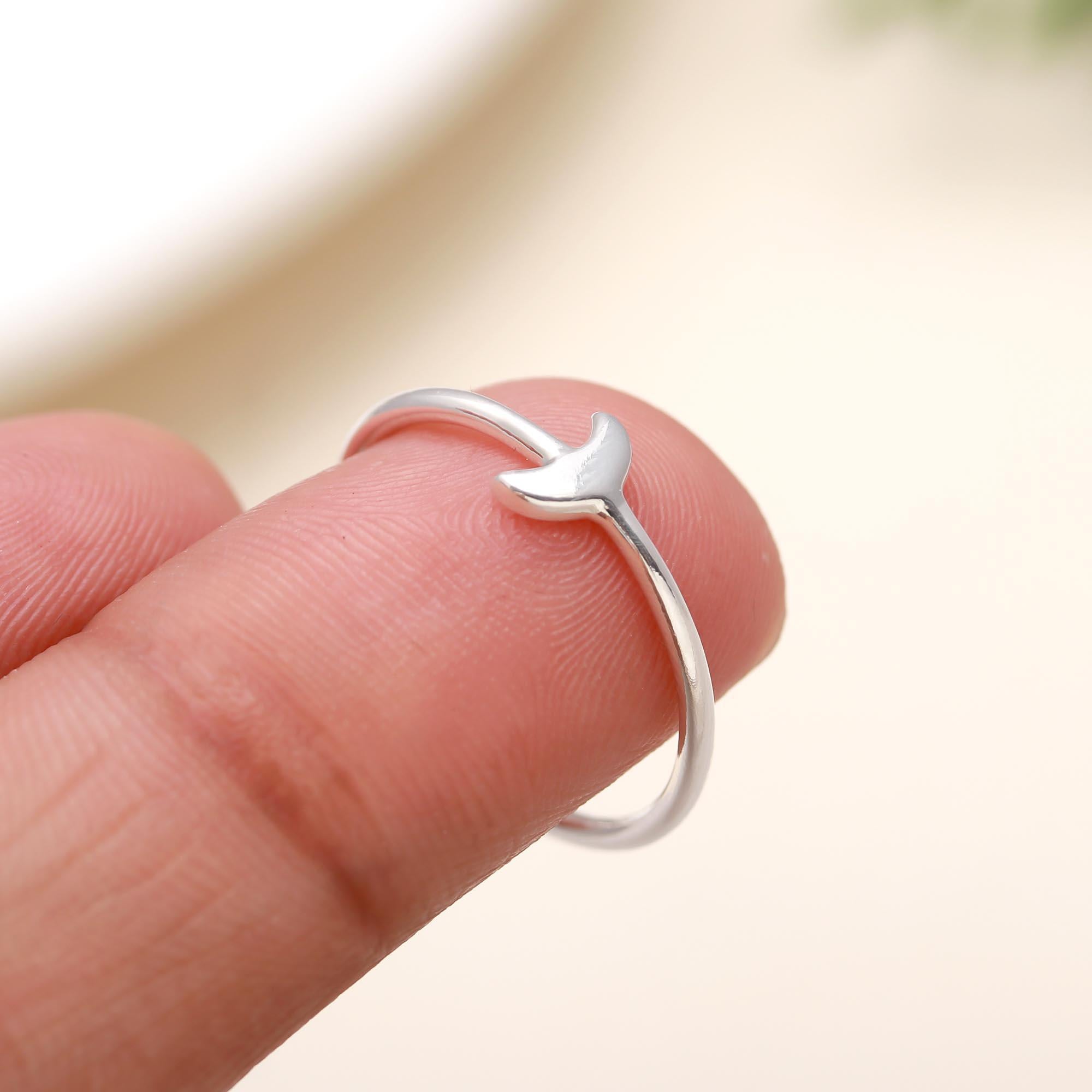 The Lunar Silhouette: Silver Crescent Moon Ring