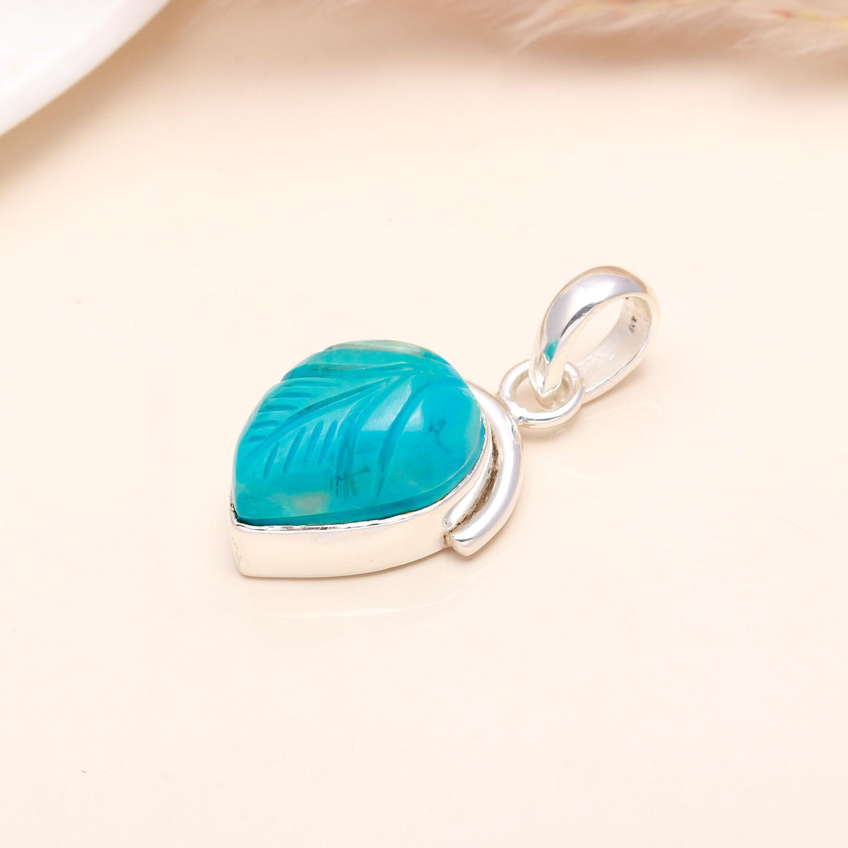 925 Sterling Silver Hand-Carved Turquoise Boho Pendant