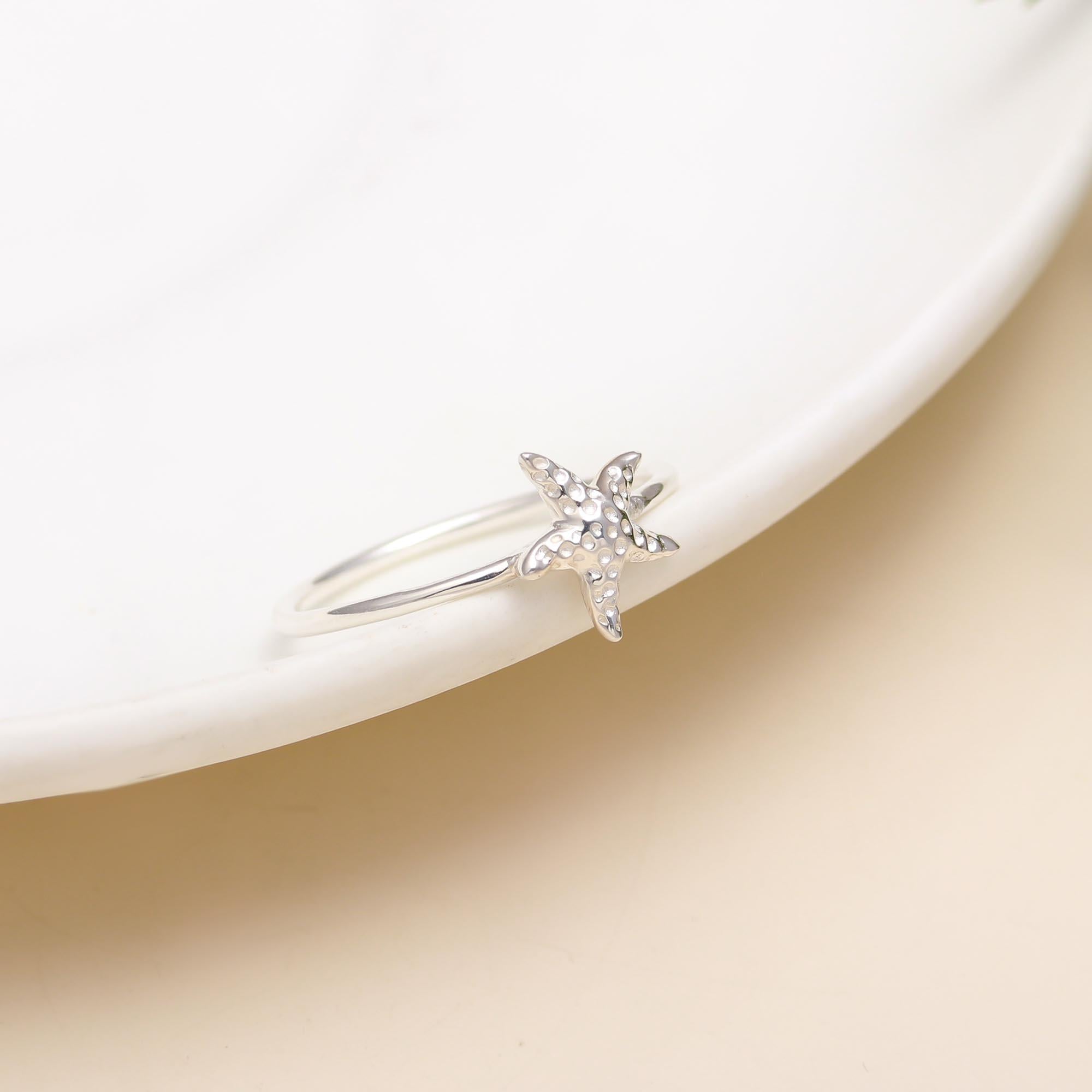 The Coastal Charm: Silver Starfish Minimalist Ring