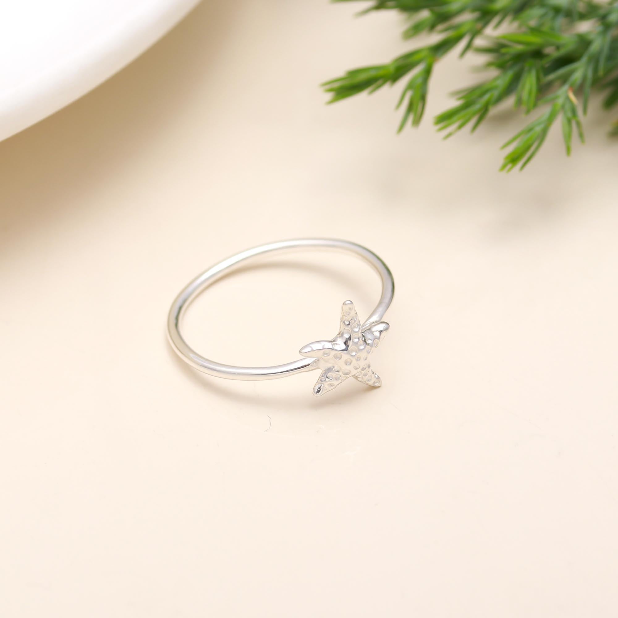The Coastal Charm: Silver Starfish Minimalist Ring