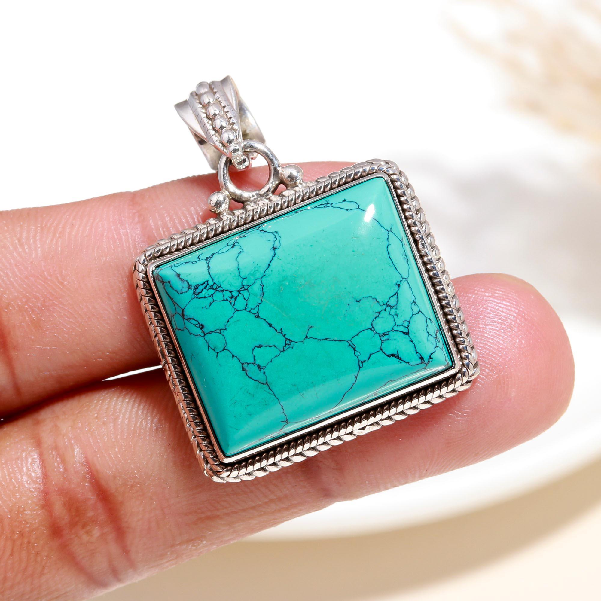 925 Sterling Silver Handmade Turquoise Boho Statement Pendant