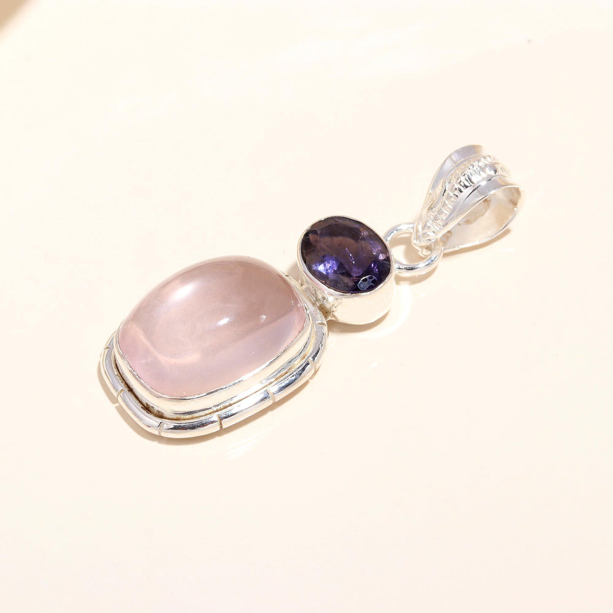 925 Sterling Silver Rose Quartz & Iolite Pendant