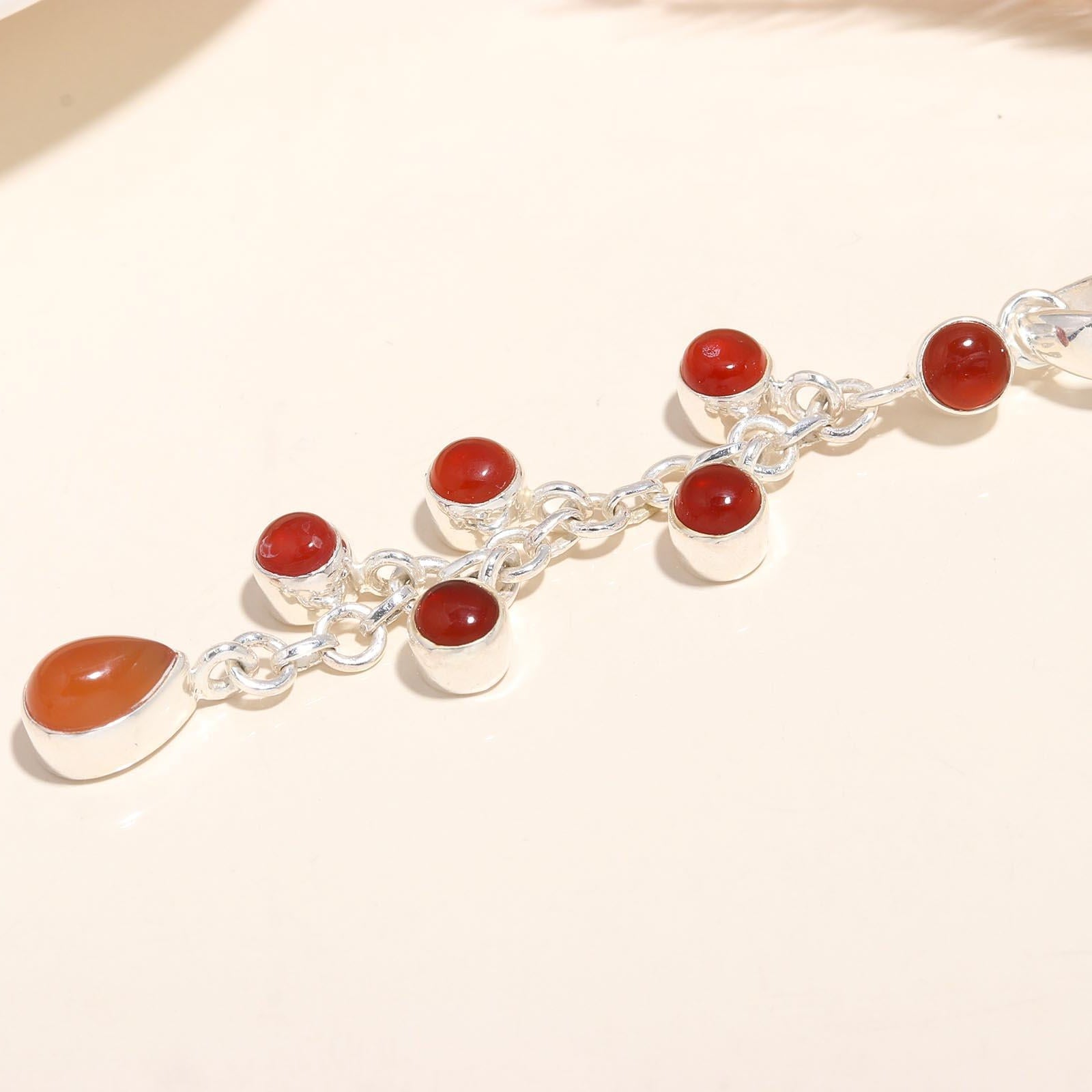 925 Sterling Silver Unique Multi-Stone Red Carnelian Dangle Pendant