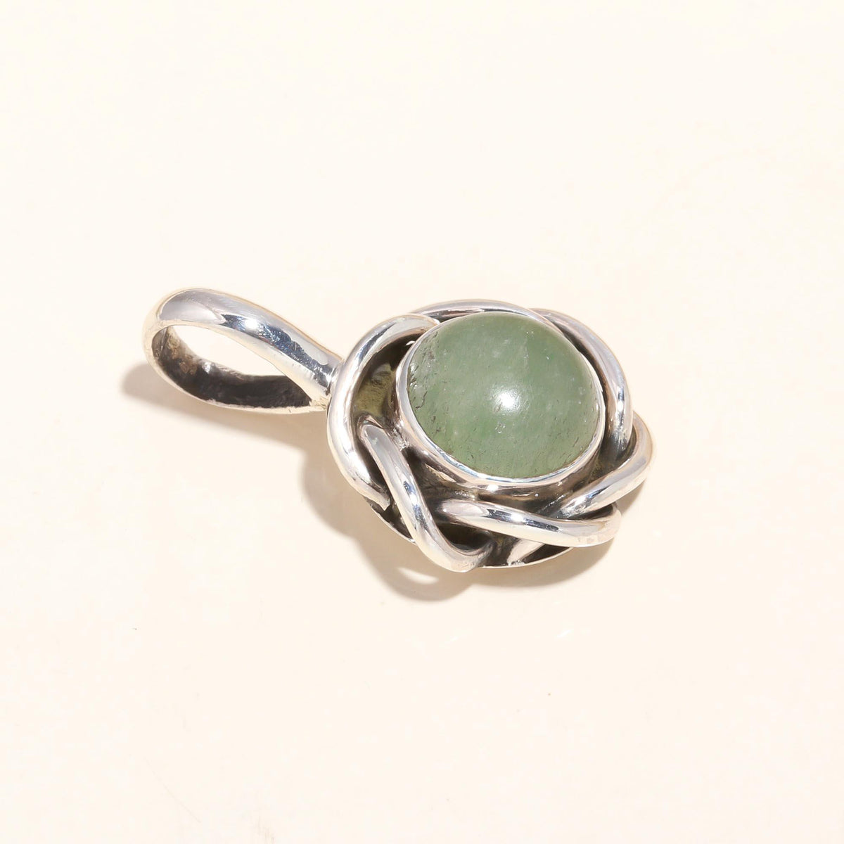 925 Sterling Silver Green Aventurine Handmade Celtic Knot Pendant