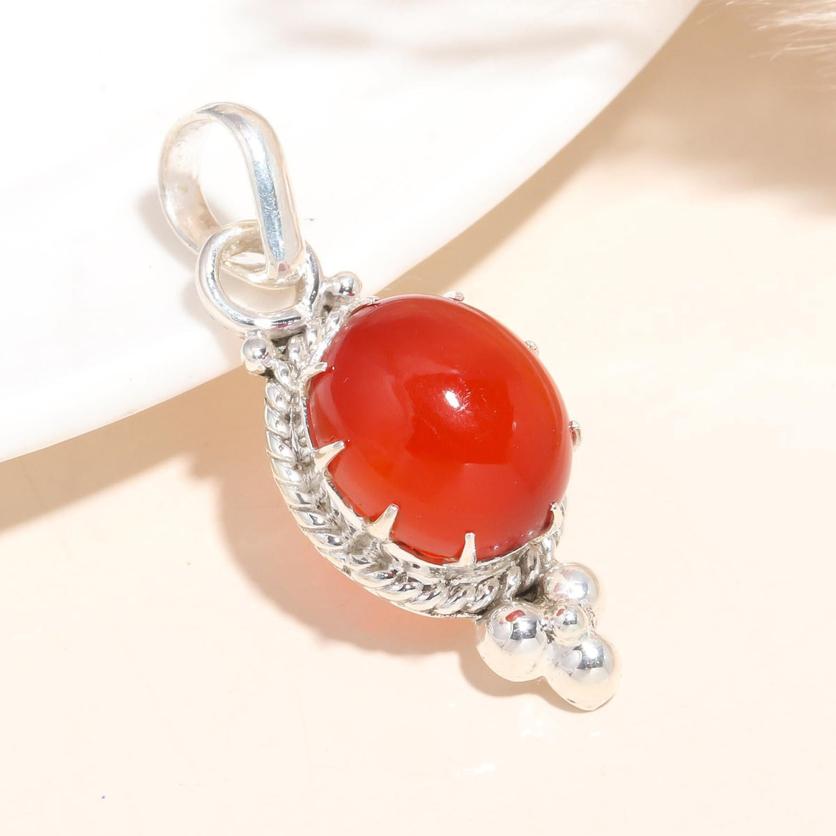 925 Sterling Silver Red Carnelian Pendant