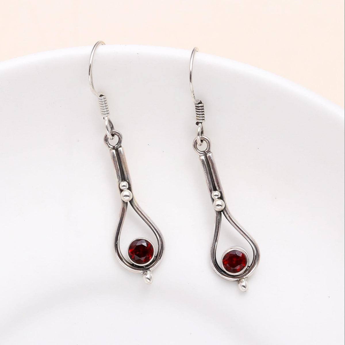 925 Sterling Silver Handmade Garnet Drop Earrings