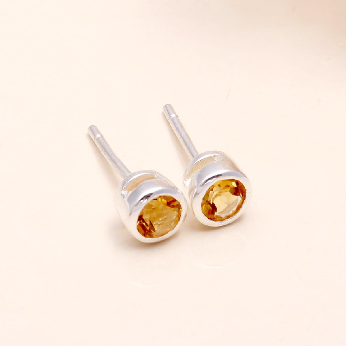 925 Sterling Silver Citrine Classic Stud Earrings