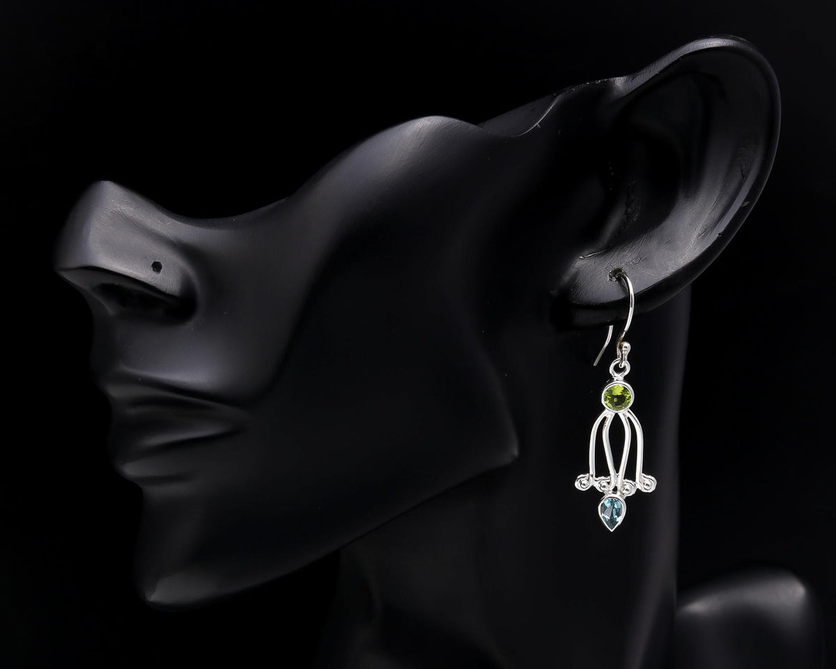 925 Sterling Silver Peridot & Blue Topaz Dangle Earrings