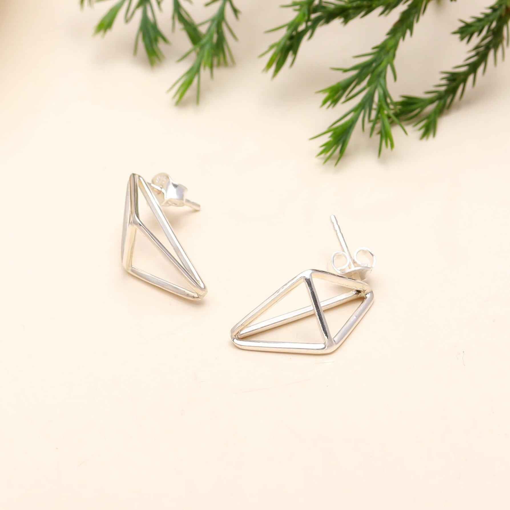 The Silver Apex: Geometric Prism Stud Earrings