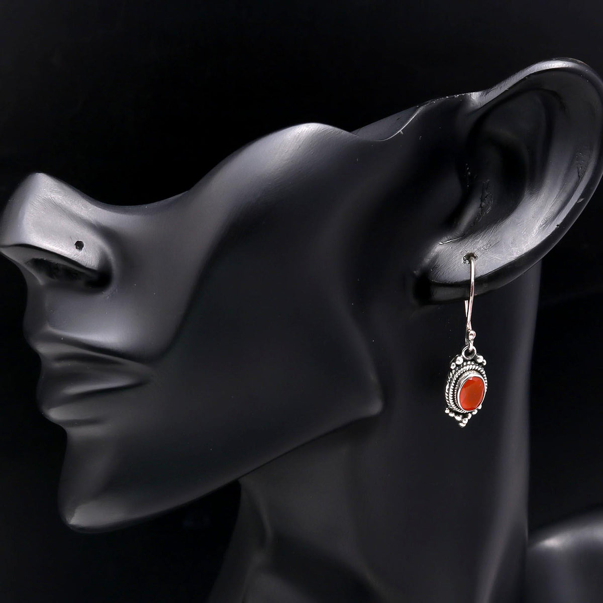 925 Sterling Silver Vintage Orange Carnelian Dangle Earrings