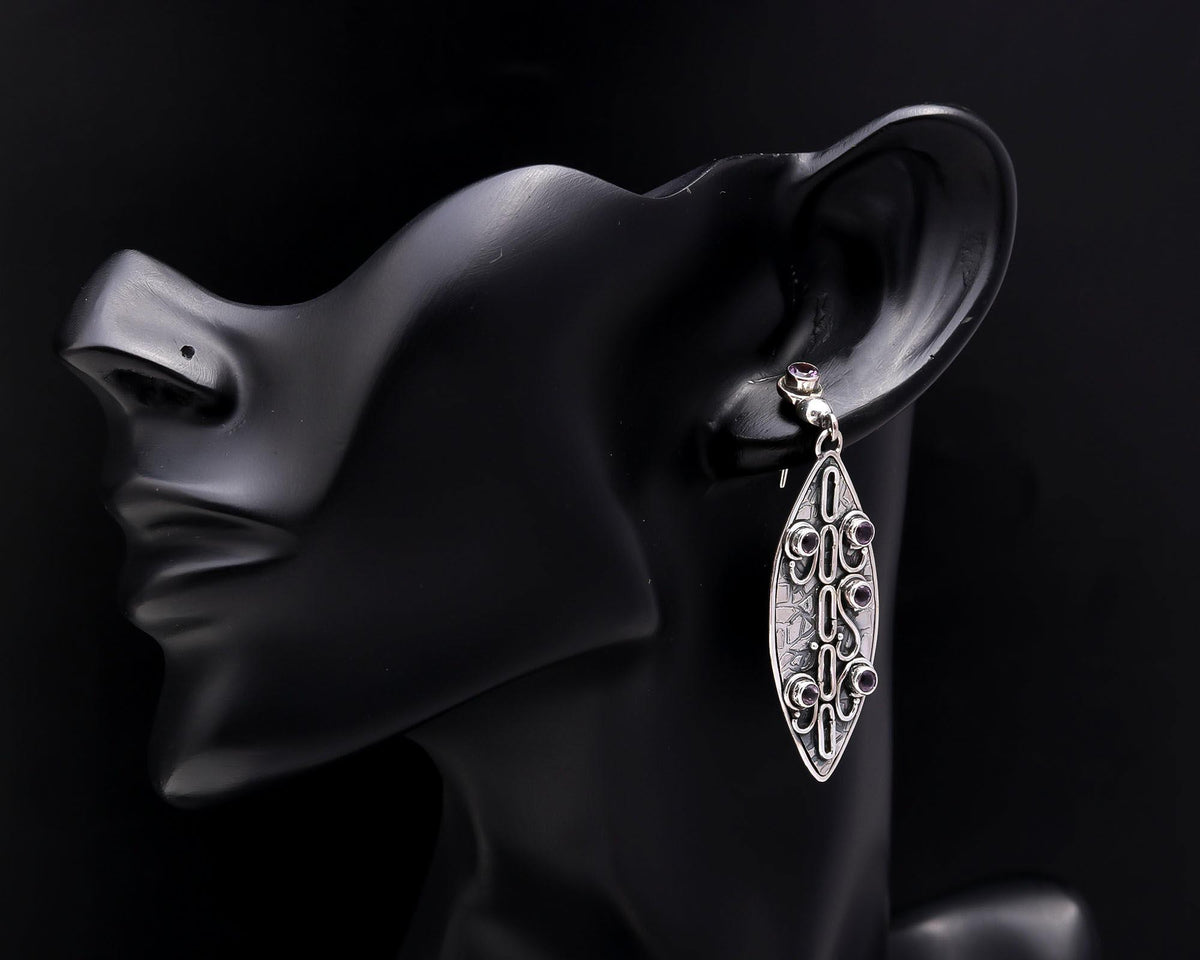 925 Sterling Silver Amethyst Vintage Filigree Drop Earrings