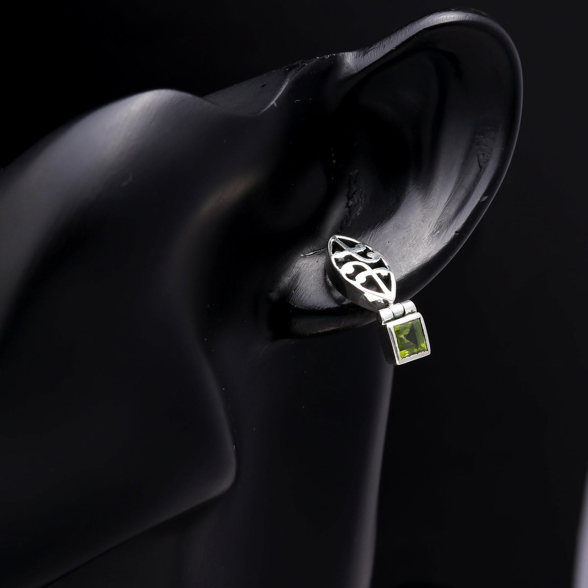 925 Sterling Silver Square Cut Peridot Dangle Earrings