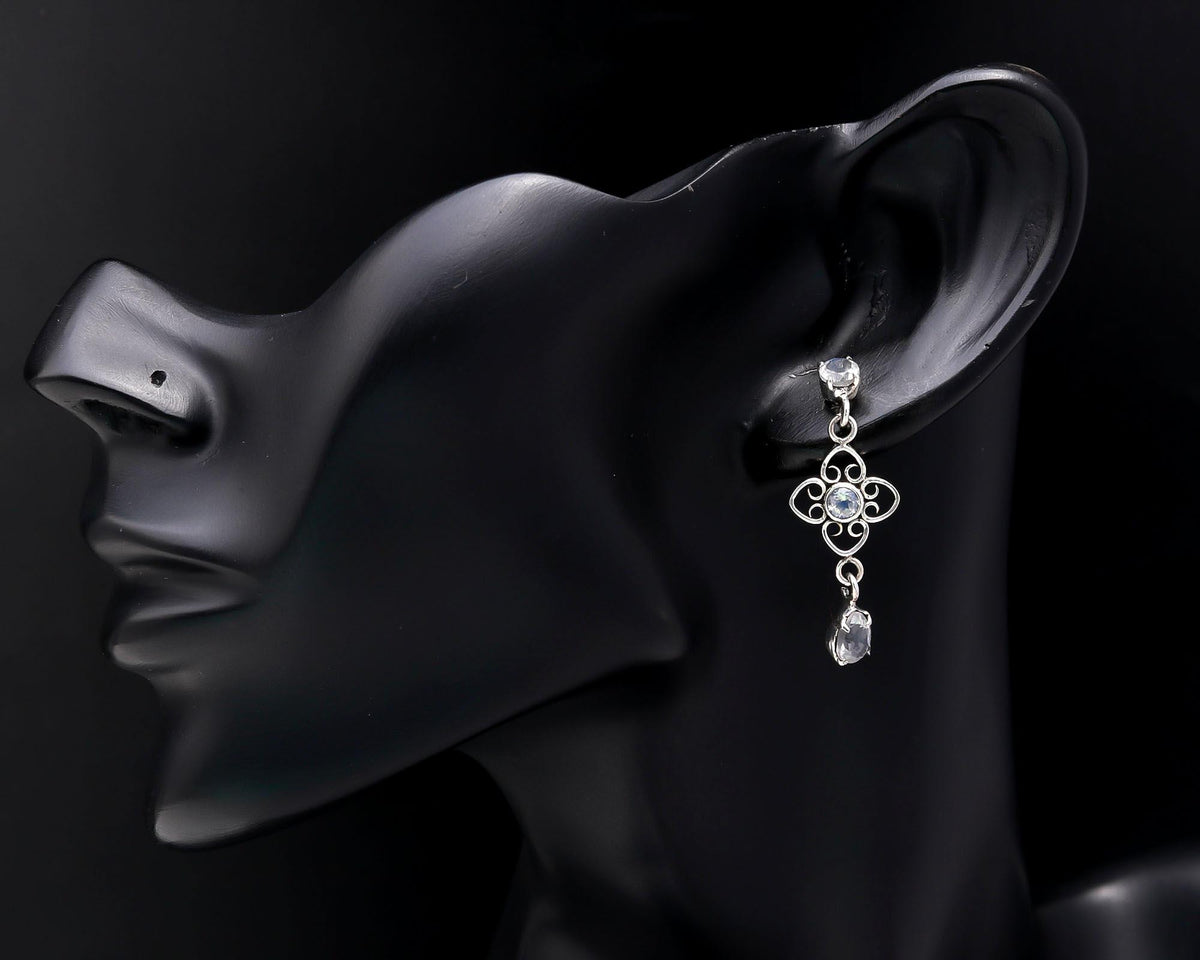 925 Sterling Silver Moonstone Filigree Drop Earrings
