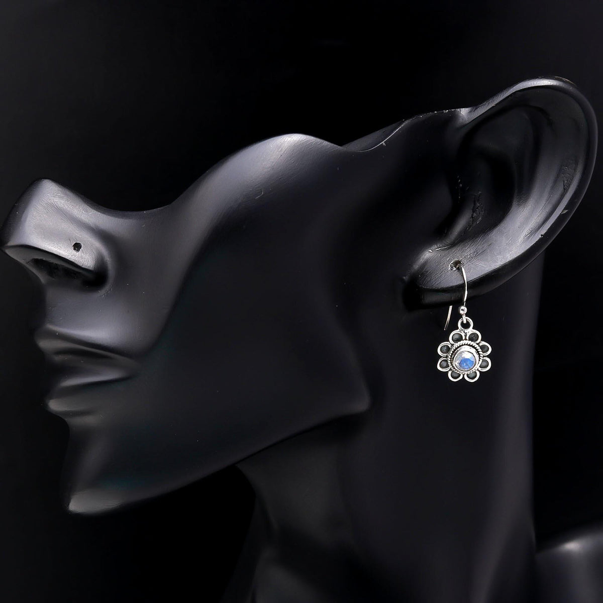 925 Sterling Silver Moonstone Floral Dangle Earrings