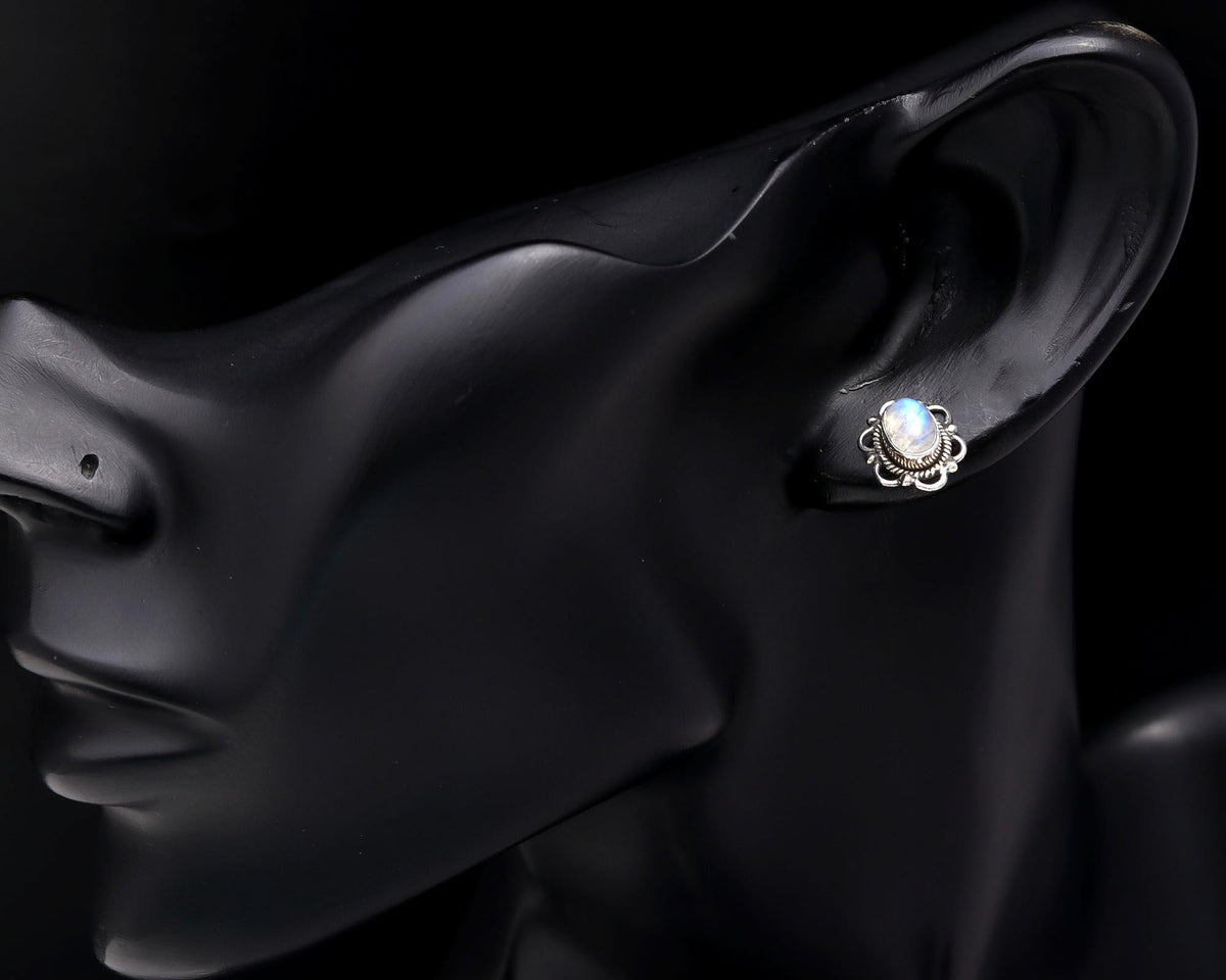 925 Sterling Silver Moonstone Vintage Boho Stud Earrings