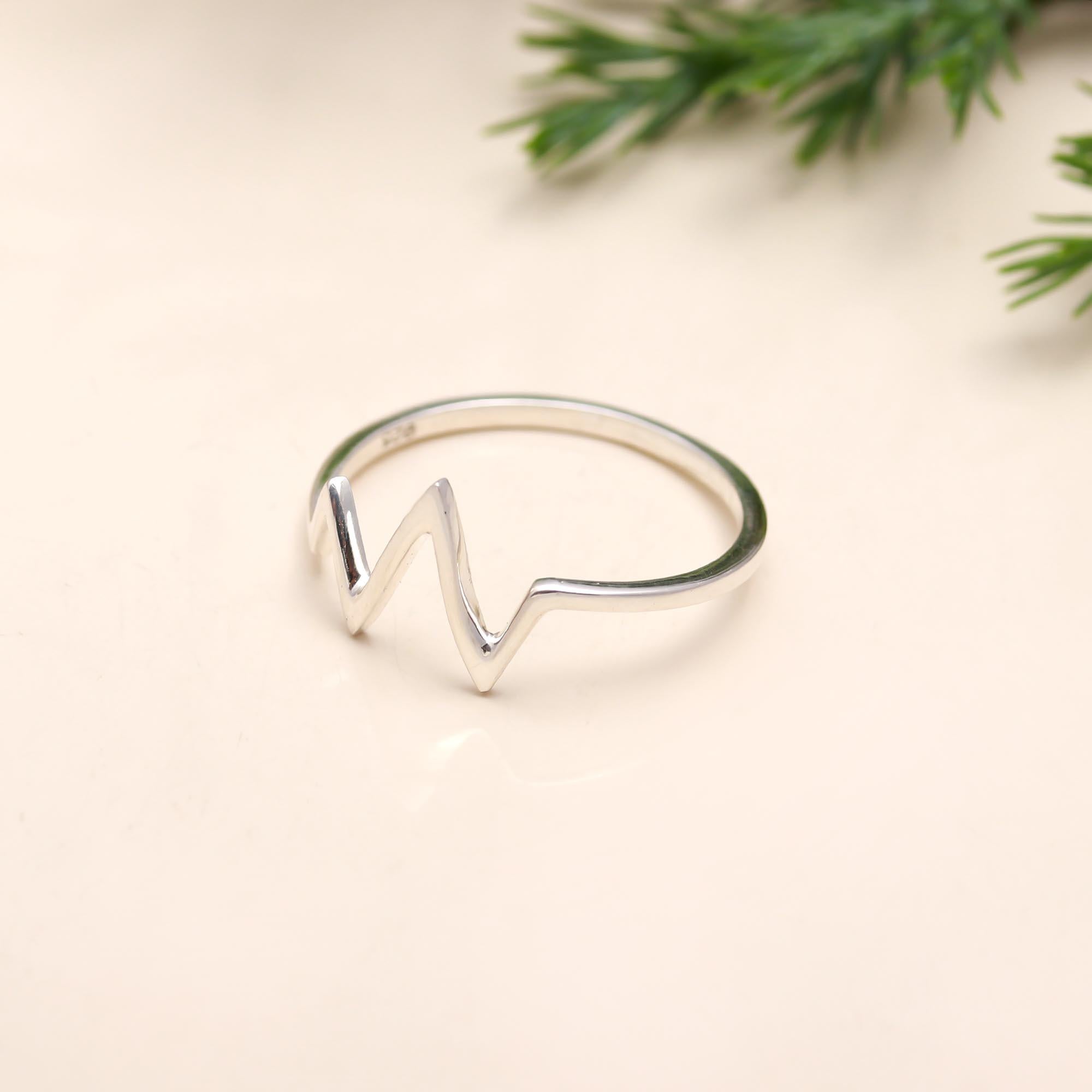 Sterling Silver Minimalist Heartbeat Ring
