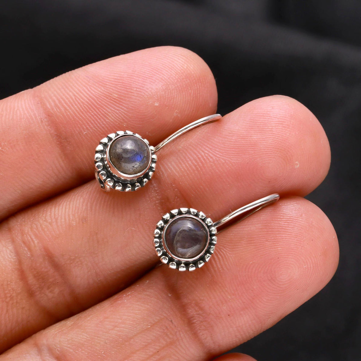 925 Sterling Silver Vintage Boho Handmade Labradorite Dangle Earrings